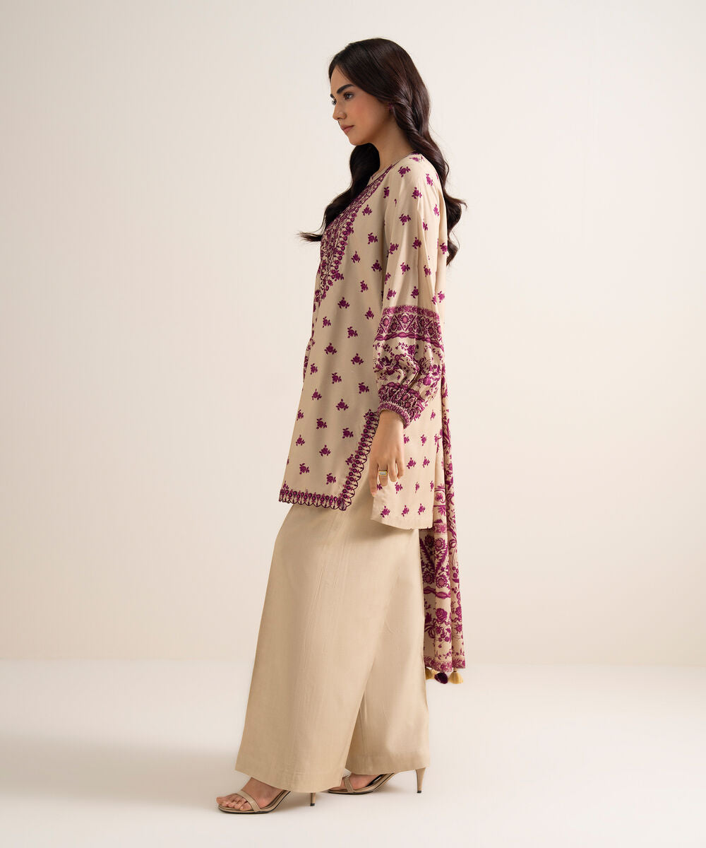 3 Piece - Embroidered Linen Suit 3PEDYS26V855