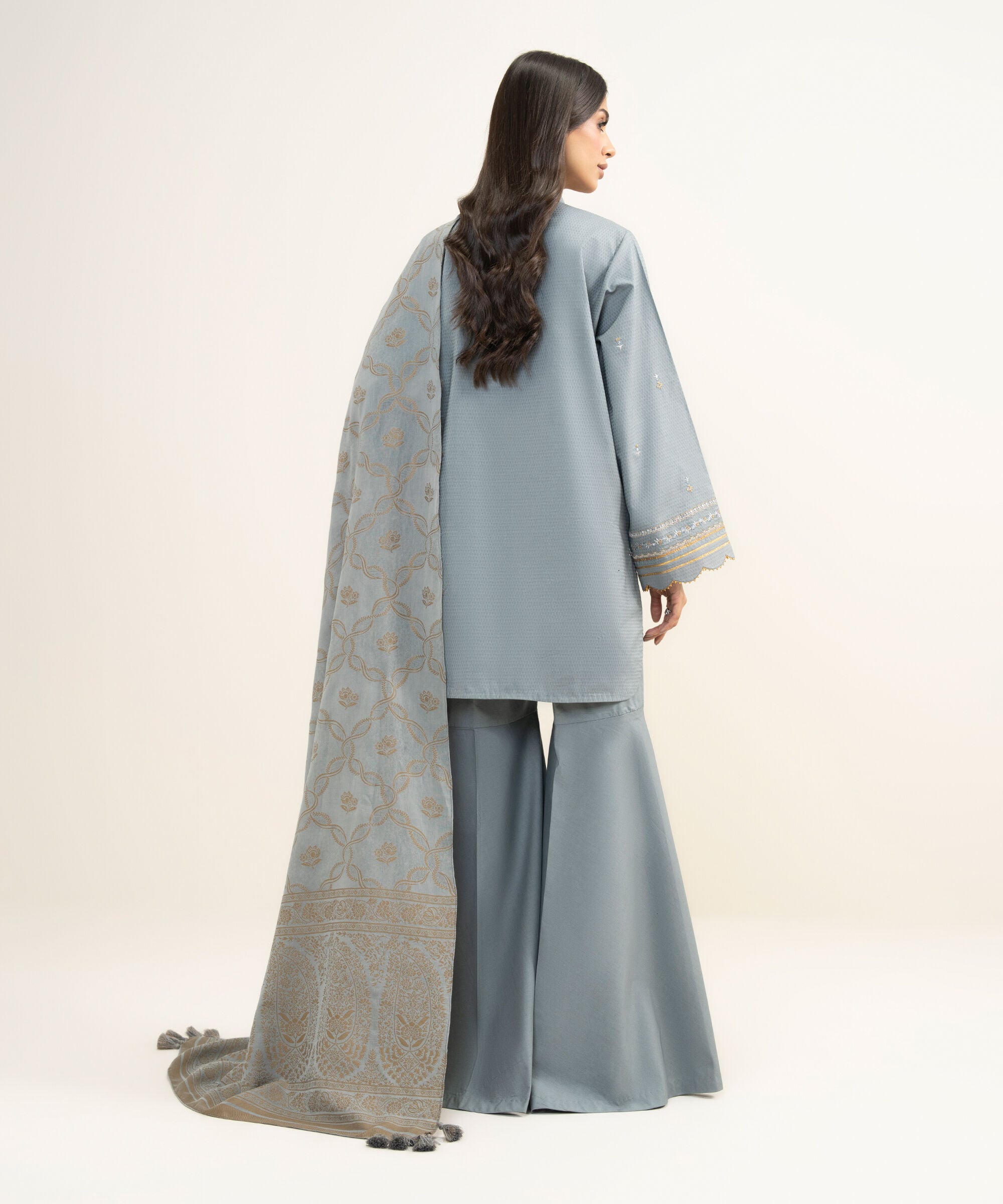 3 Piece - Embroidered Dobby Suit