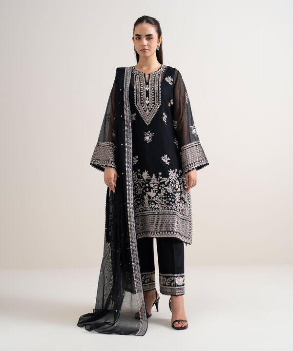 3 Piece - Embroidered Khaddi Net Suit