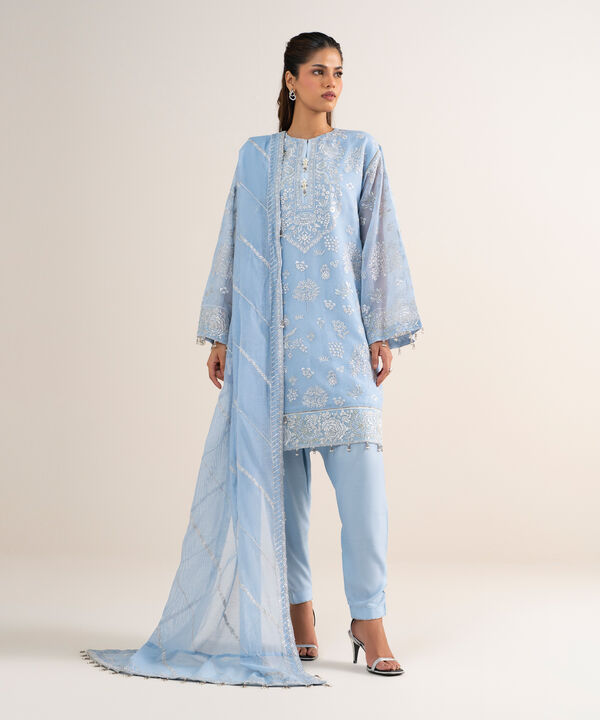 3 Piece - Embroidered Khaddi Net Suit