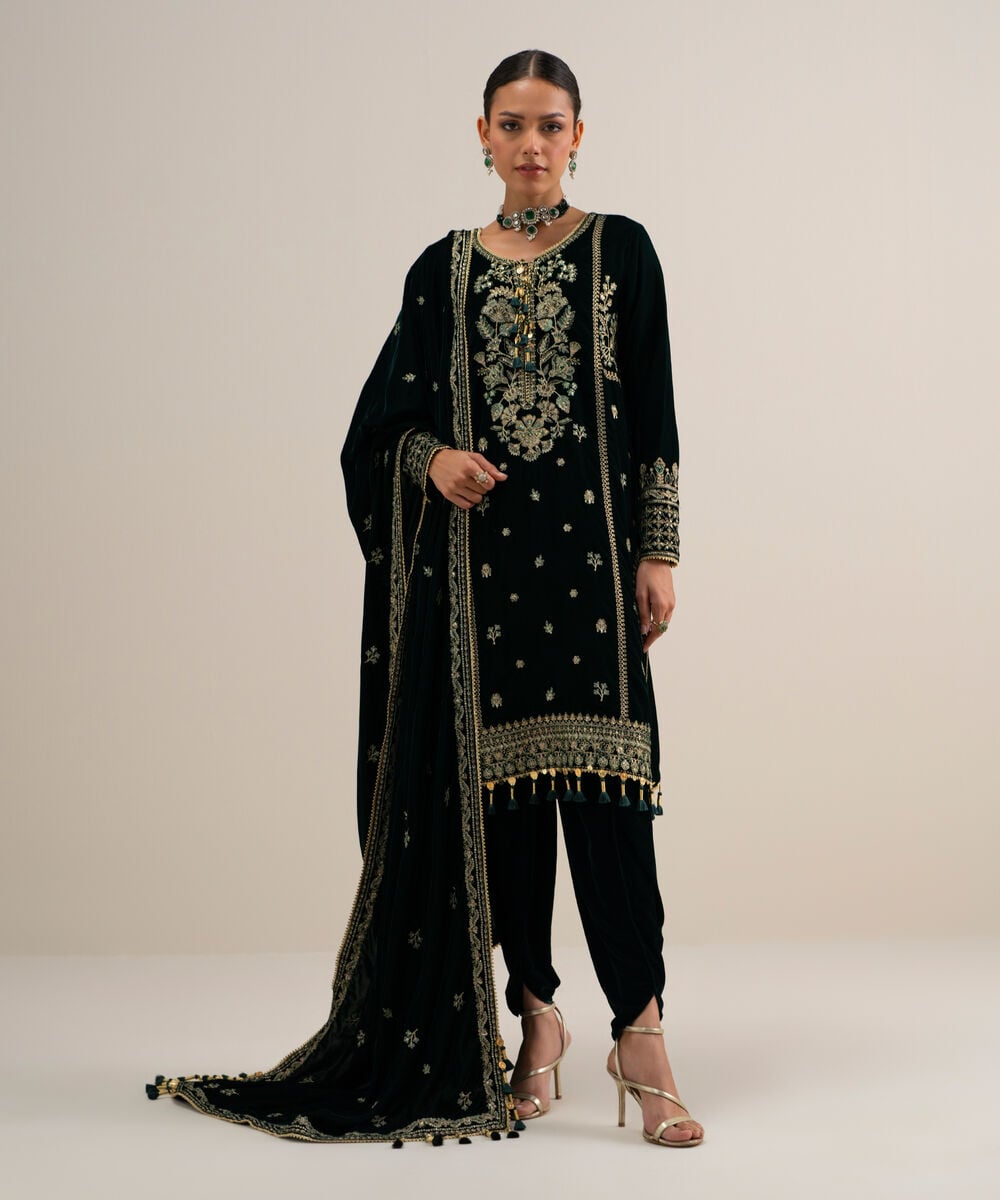 3 Piece - Embroidered Velvet Suit 3PELXS26V816