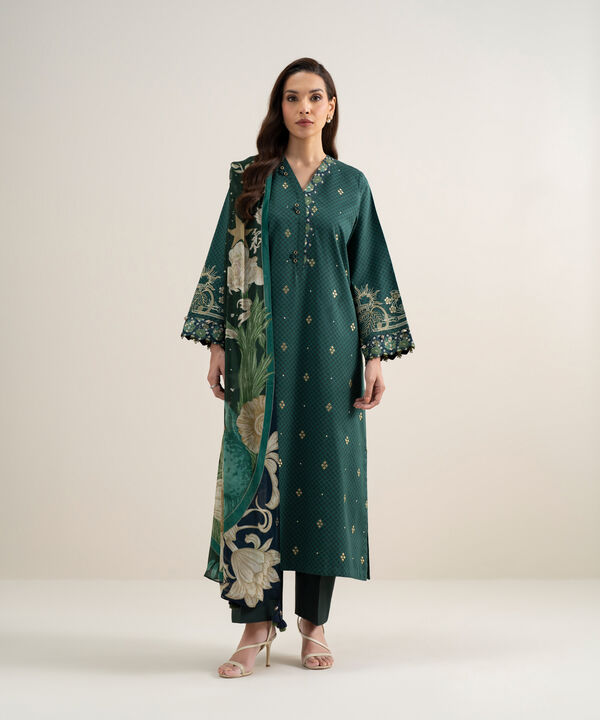 3 Piece - Embroidered Dobby Suit