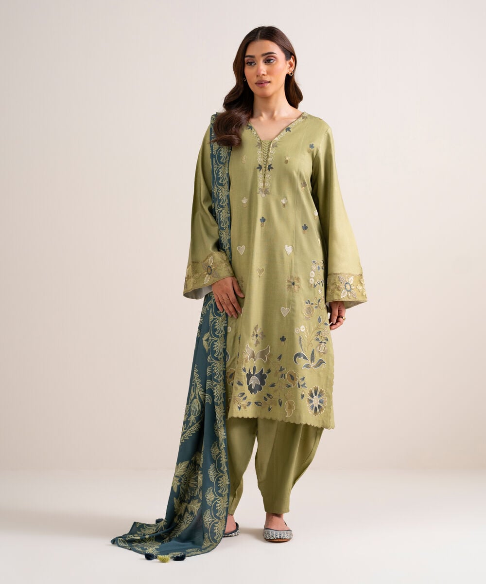 3 Piece - Embroidered Linen Suit 3PESGS26V855