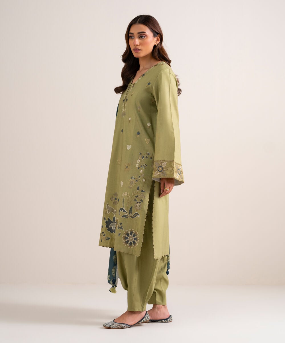 3 Piece - Embroidered Linen Suit 3PESGS26V855