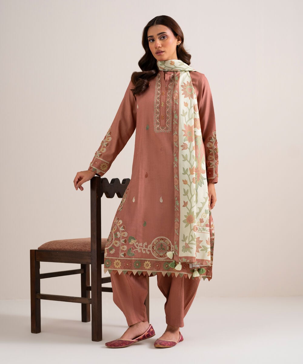 3 Piece - Embroidered Linen Suit 3PESGS26V856