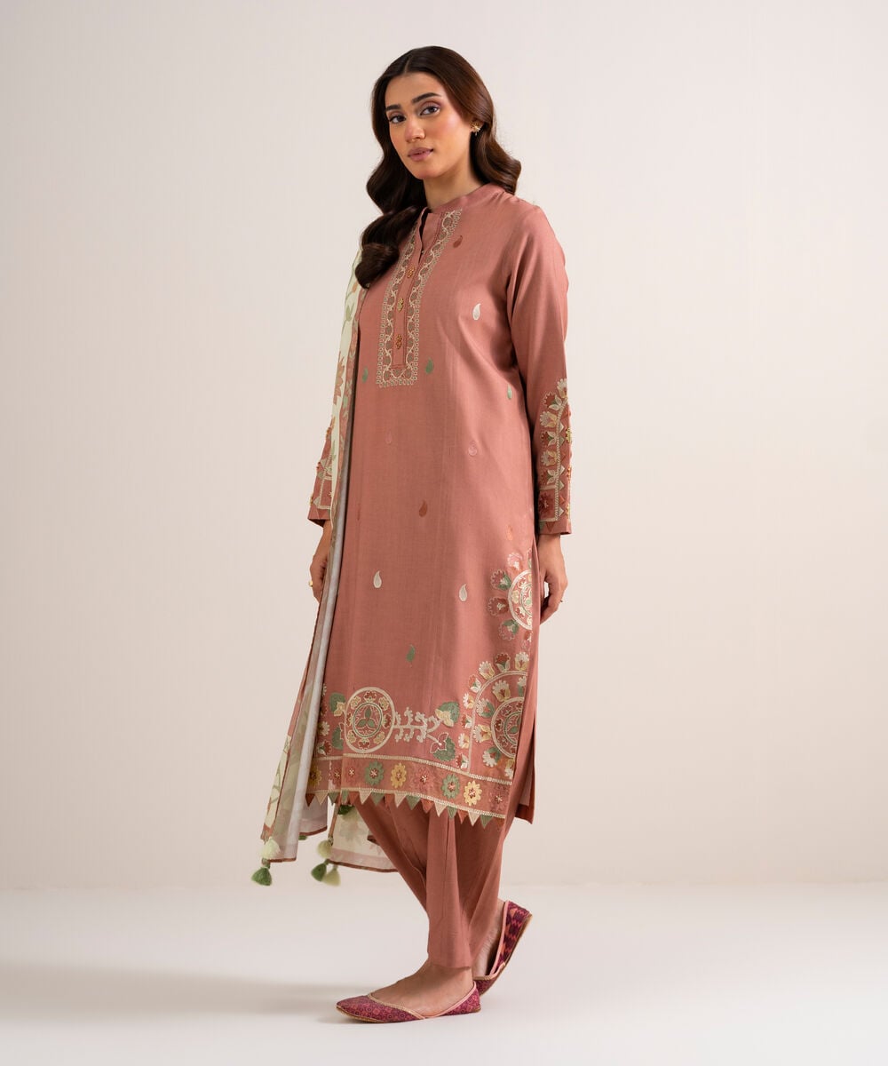 3 Piece - Embroidered Linen Suit 3PESGS26V856