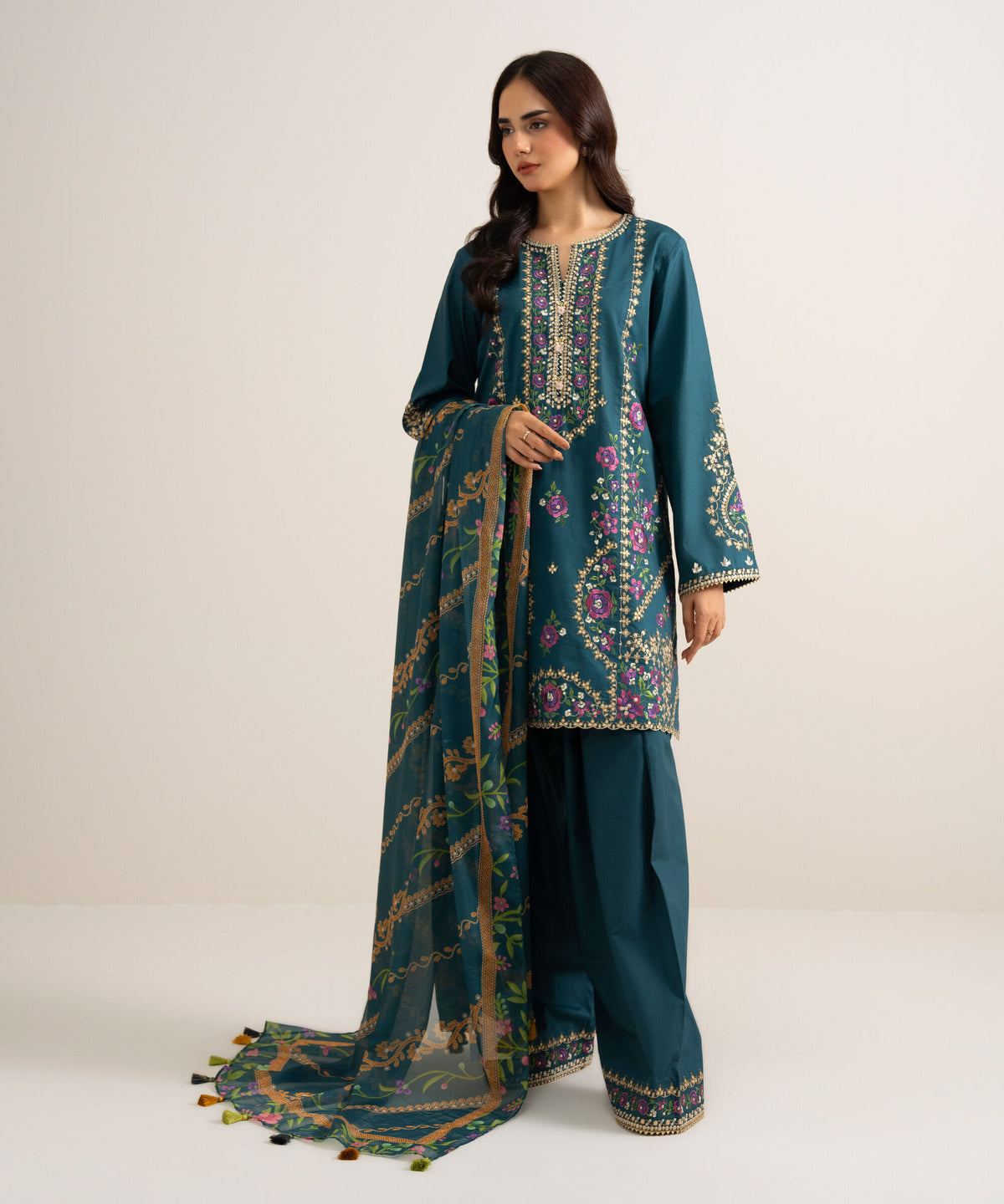 3 Piece - Embroidered Cotton Viscose Suit 3PESTS26V810