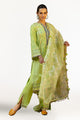 3 Piece Hand Embroidered Gold and Lacquer Printed Raw Silk Unstitched Suit with Gold Foil Printed Organza Dupatta