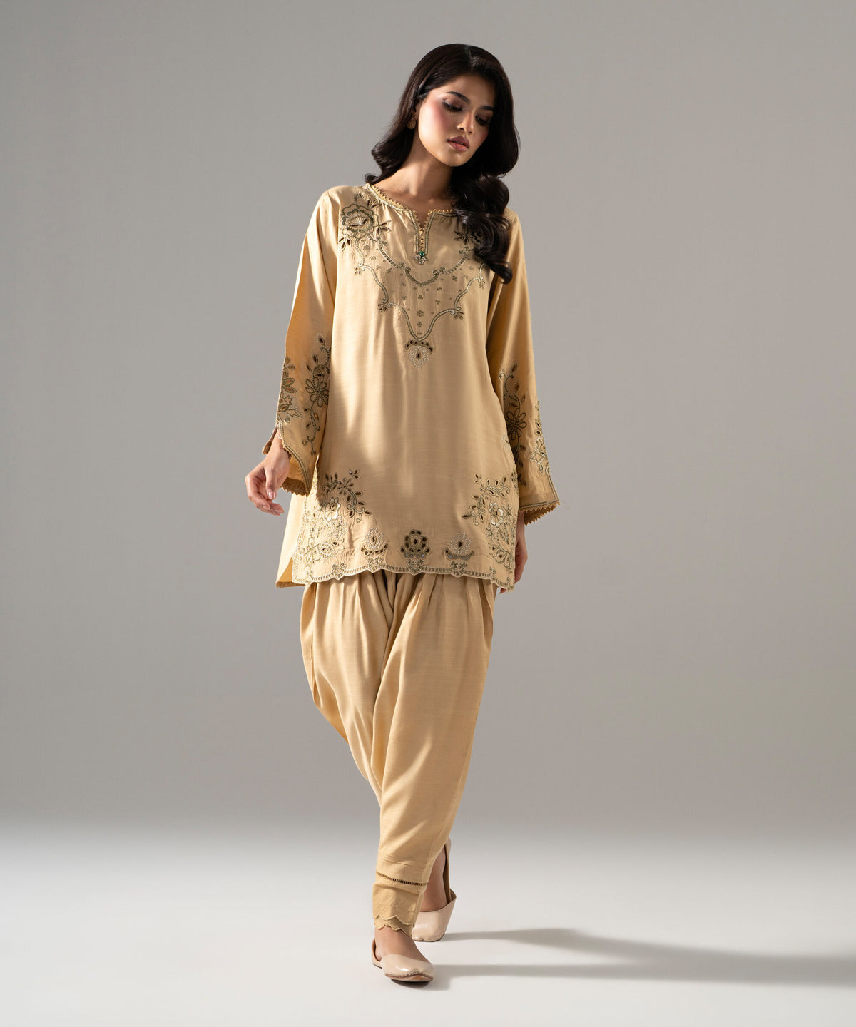 2 Piece - Embroidered Raw Silk Suit 3SFS26FMV610