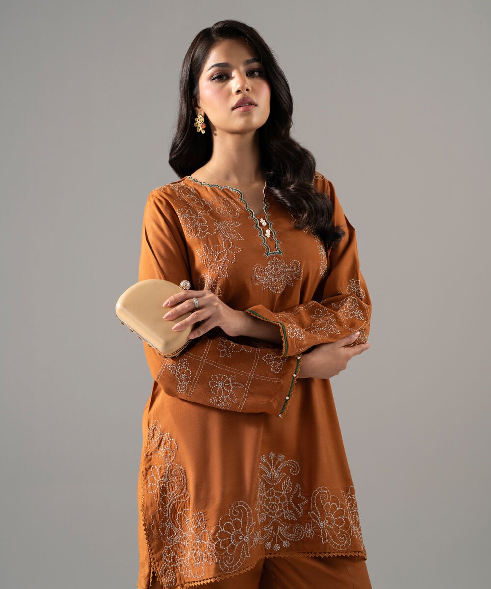 2 Piece - Embroidered Raw Silk Suit 3SFS26FMV614