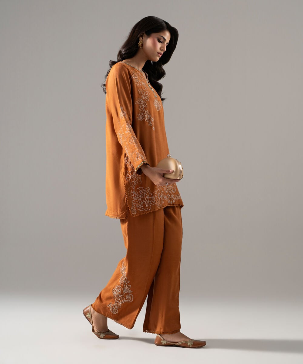 2 Piece - Embroidered Raw Silk Suit 3SFS26FMV614