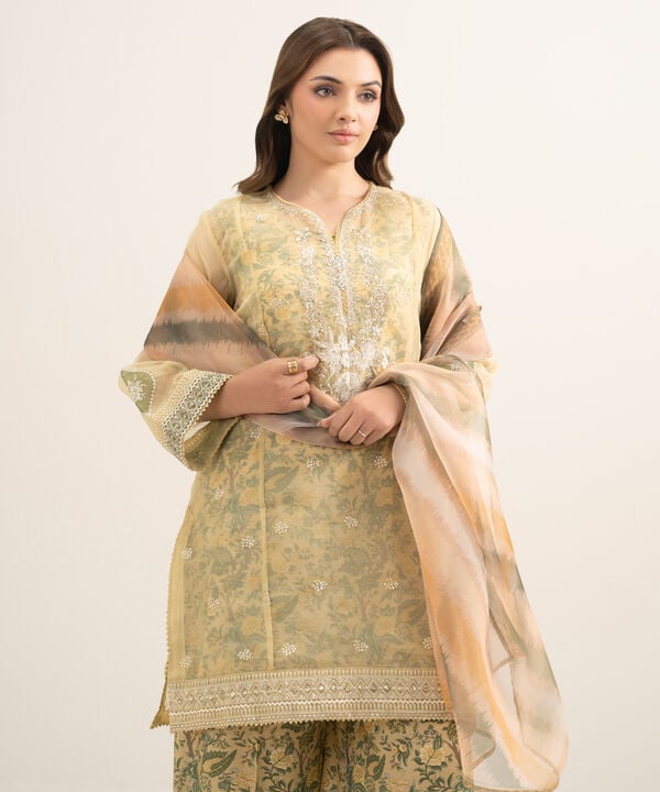 3 Piece - Embroidered Organza Suit