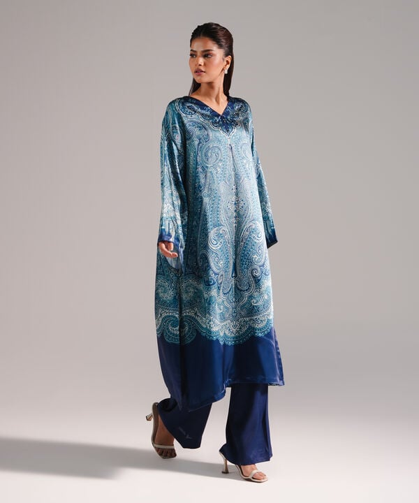 2 Piece - Printed Silk Suit