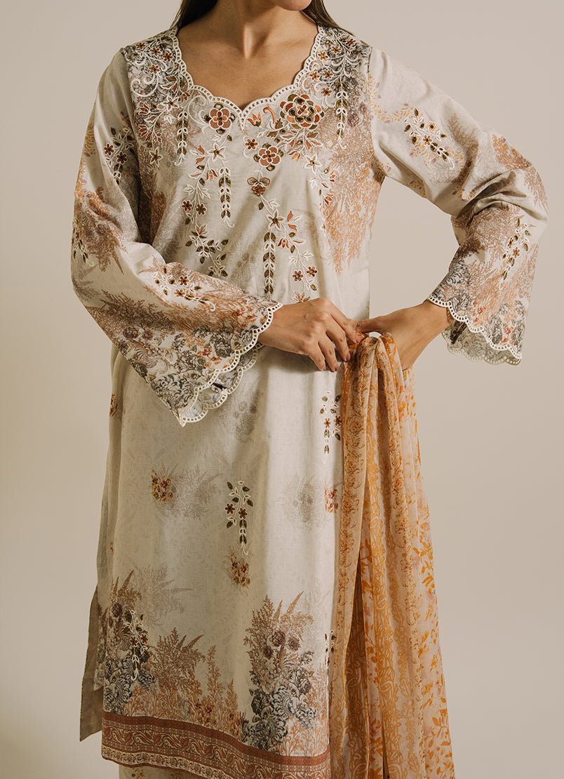 3 PC Printed Embroidered Suit