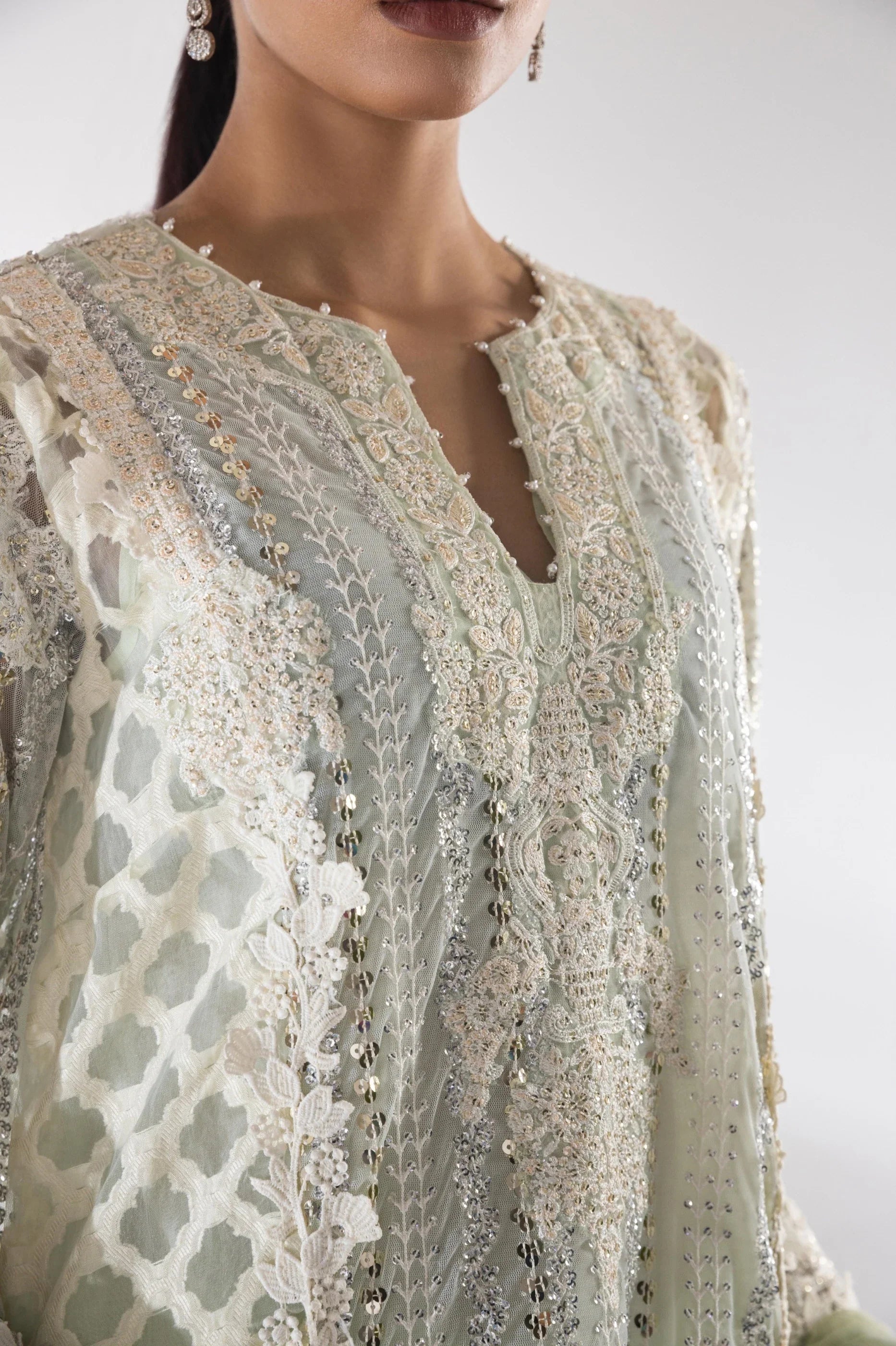 Stitched Embroidered Net Suit