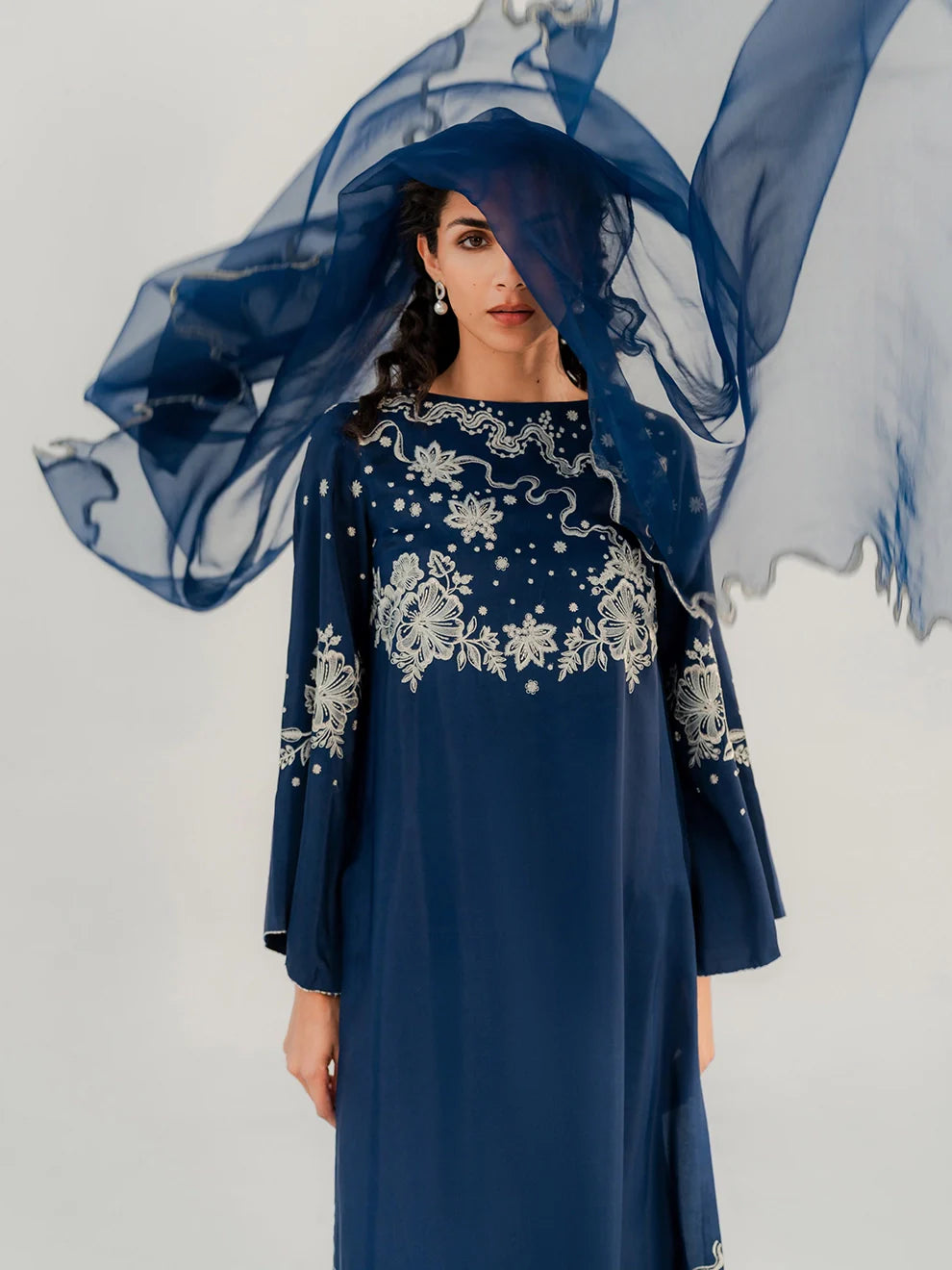 MIDNIGHT SAPPHIRE - 3pcs Khaddi Silk Ensemble