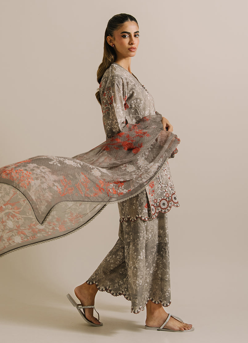 3 PC Printed Embroidered Suit - 13832651204020