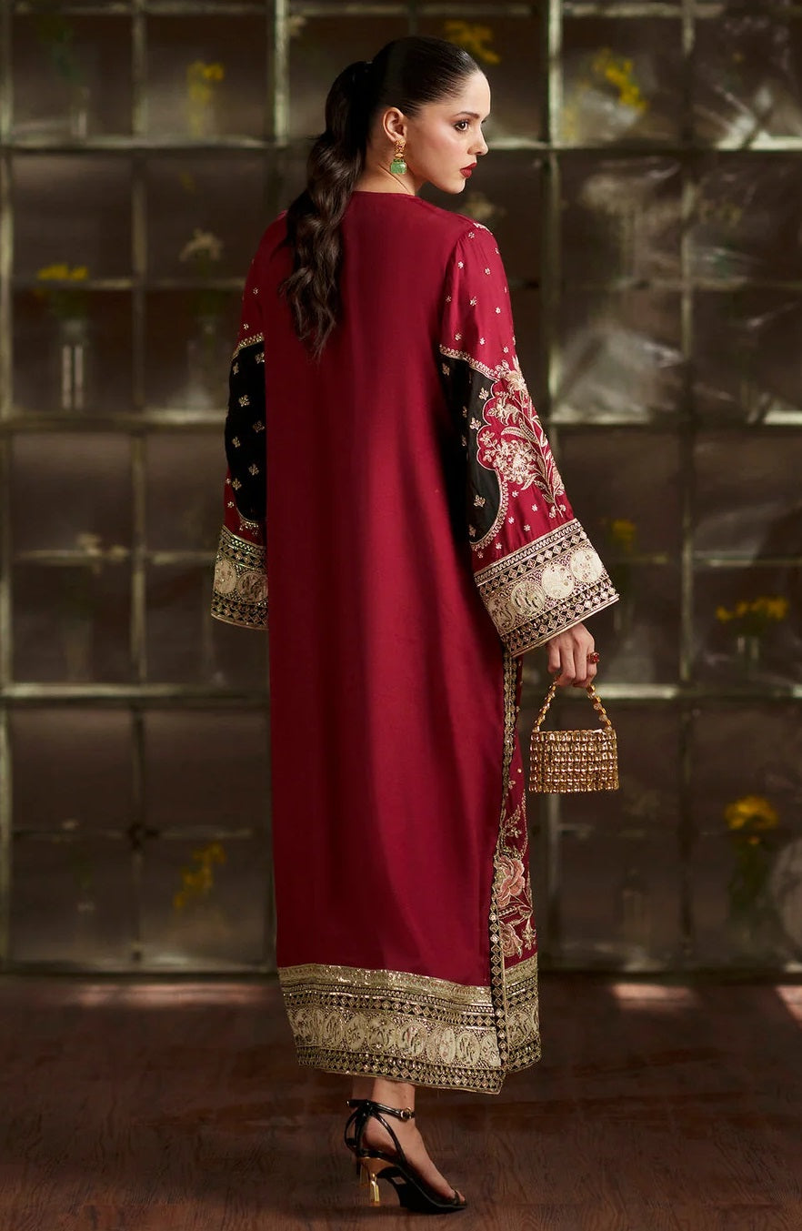 ETHNC Kaftan Luxury Raw Silk Embroidered 3Pc Unstitched Suit PA-164
