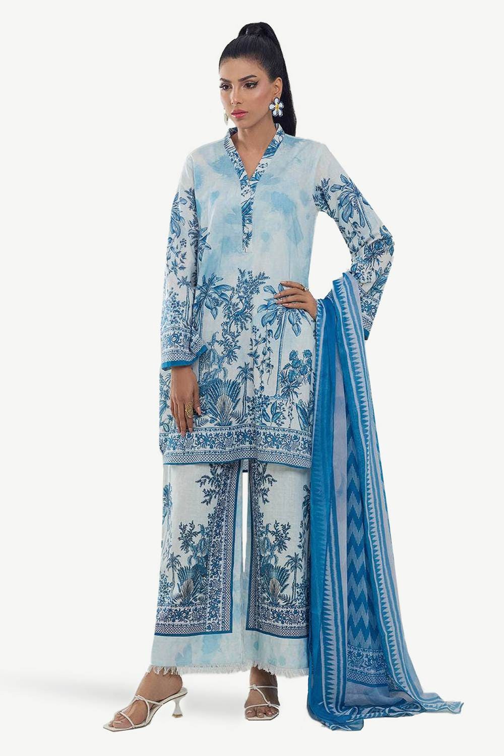 3 Piece Printed Cross Slub Suit