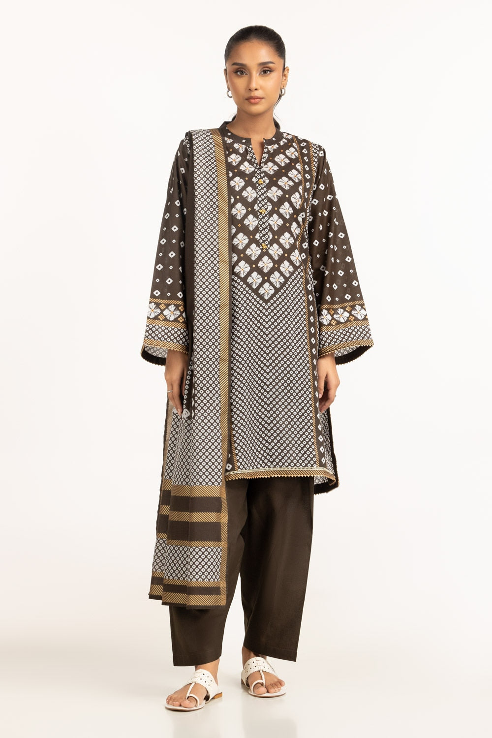 3PC Lawn Gold Printed Suit