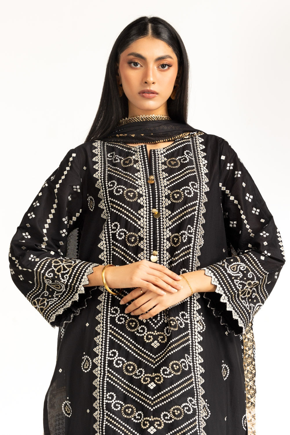 3PC Lawn Lacquer Printed Suit With Embroidered