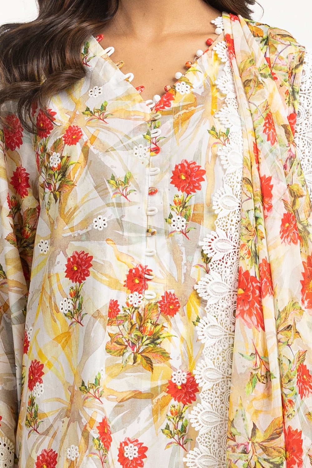 3PC Lawn Printed Suit With Embroidered