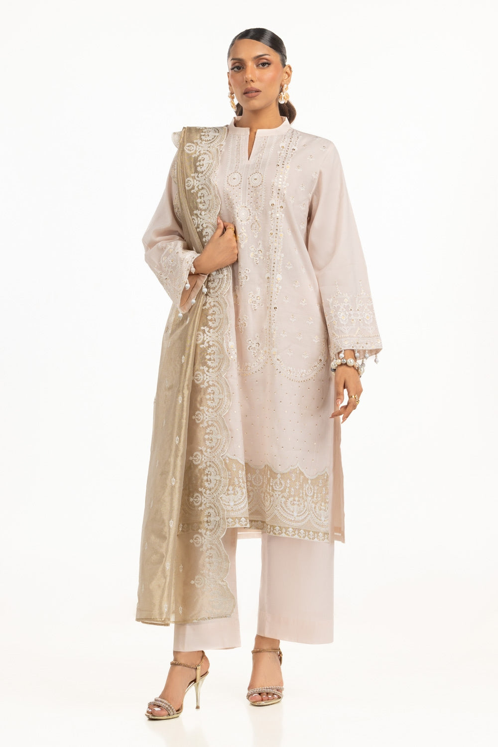 3PC Paper Cotton Embroidered Suit