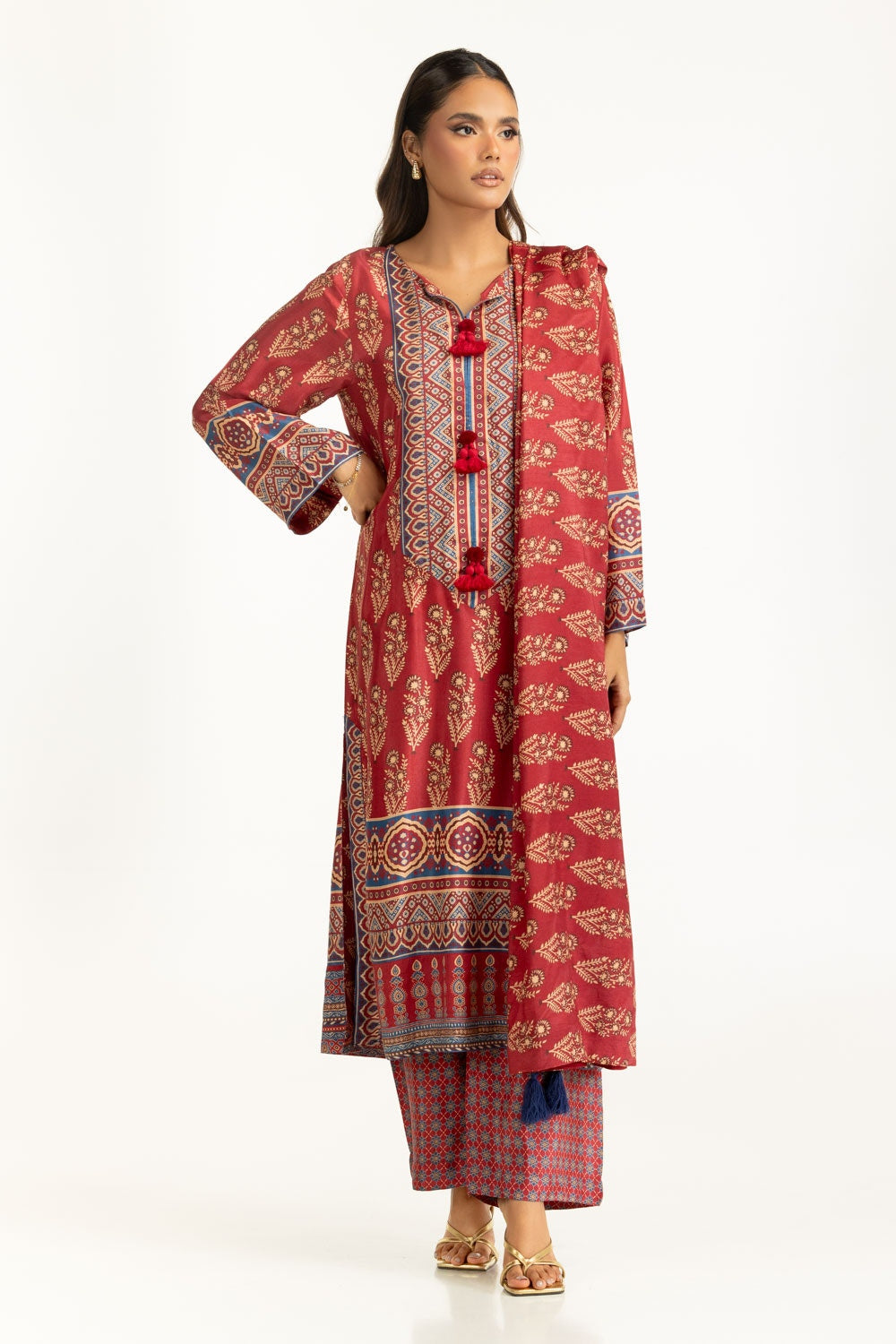 3PC Printed Rawsilk Suit