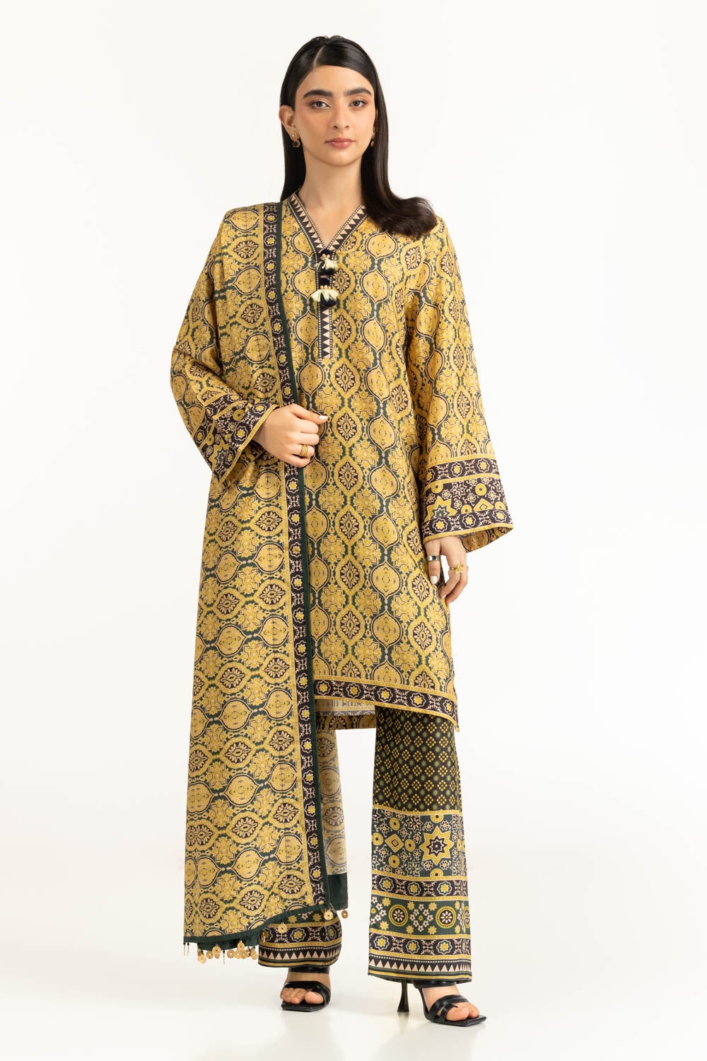 3PC raw-silk Printed Suit