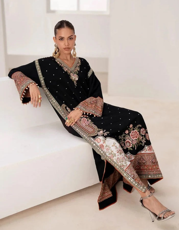 Poshkari Ethnc Luxury Silk Embroidered 3Pc Unstitched Kaftan Suit PA-135