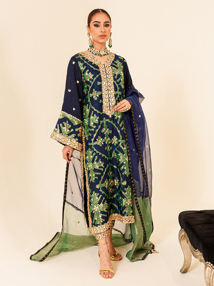 Nauratan | The Jamewar Series - Navy and Emerald