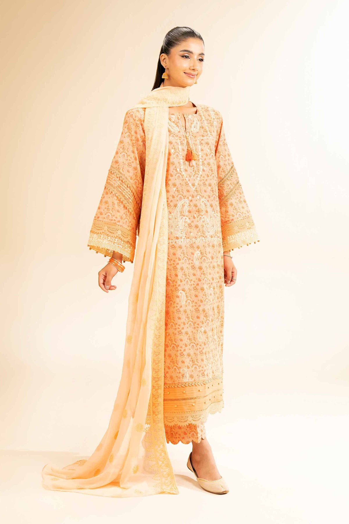 3 Piece - Printed Embroidered Suit - 42501284