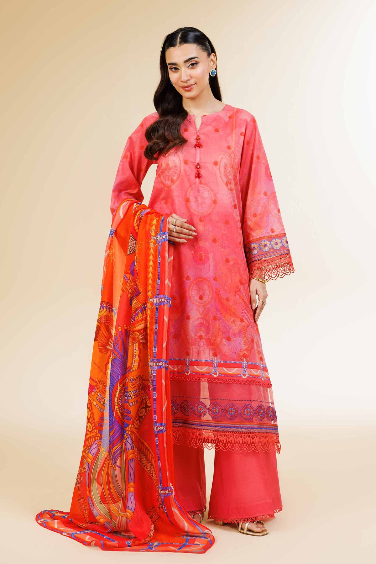 3 Piece - Digital Printed Embroidered Suit - 42501478