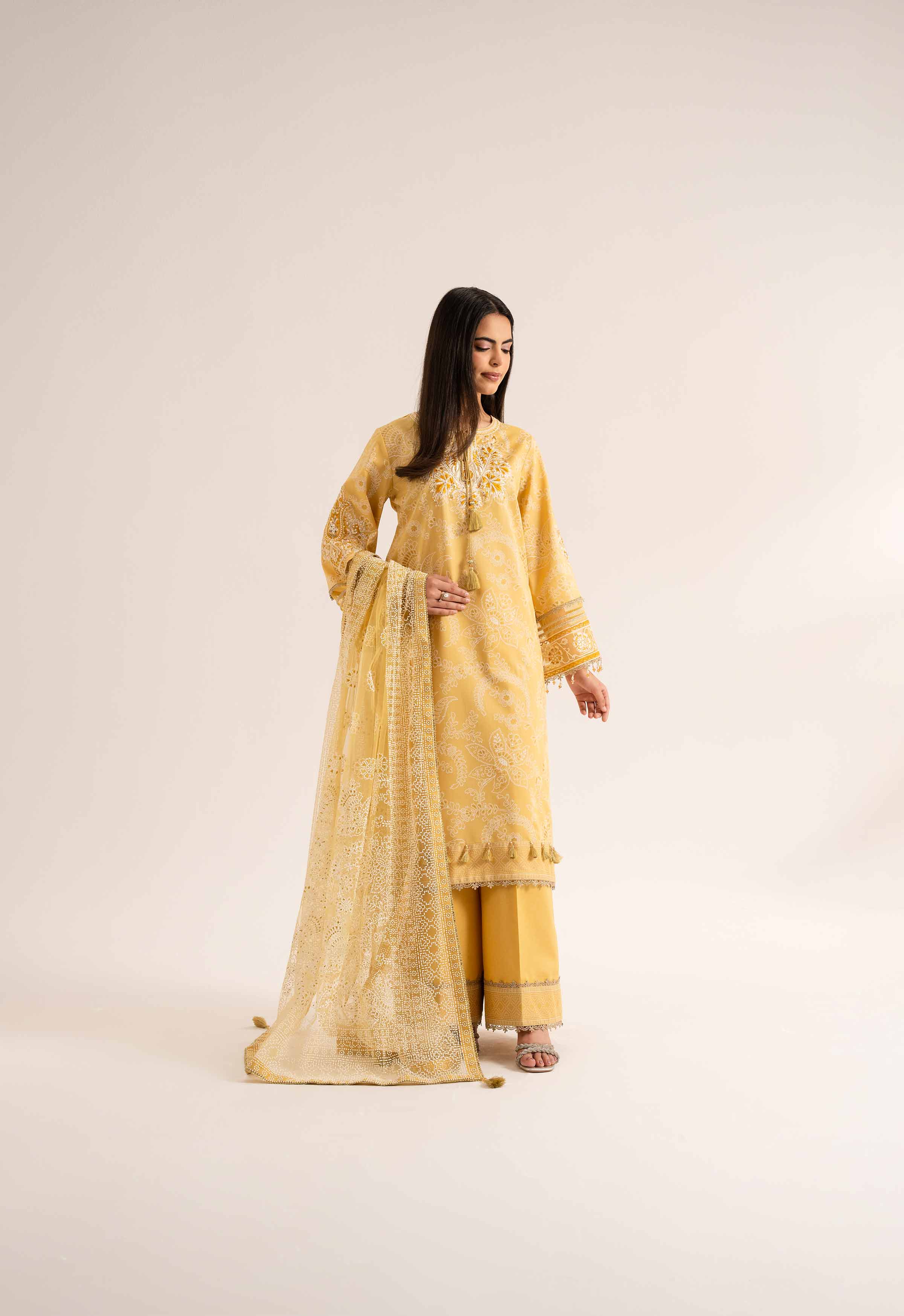 3 Piece - Paste Printed Embroidered Suit - 42501850