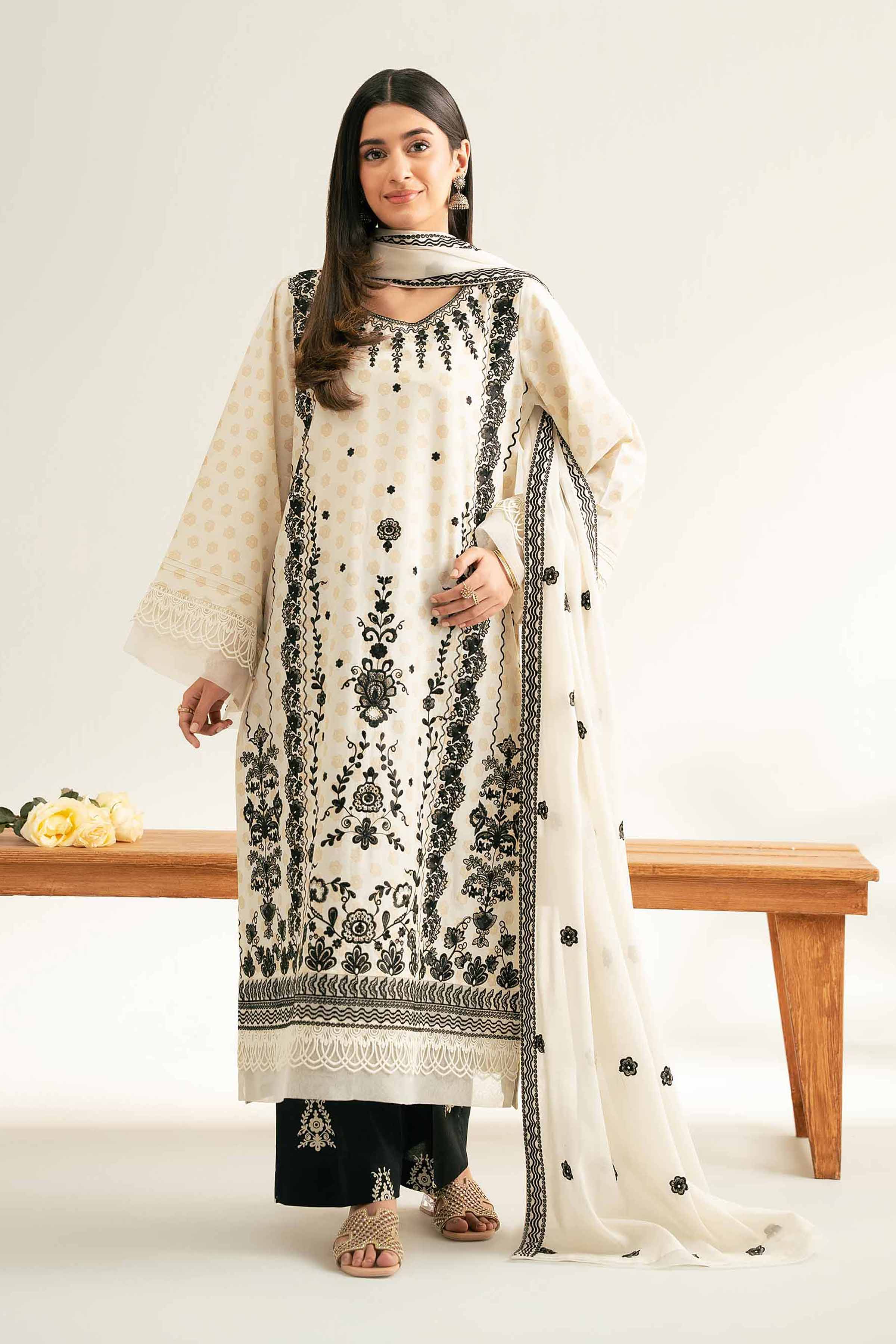 3 Piece - Printed Embroidered Suit - 42501878