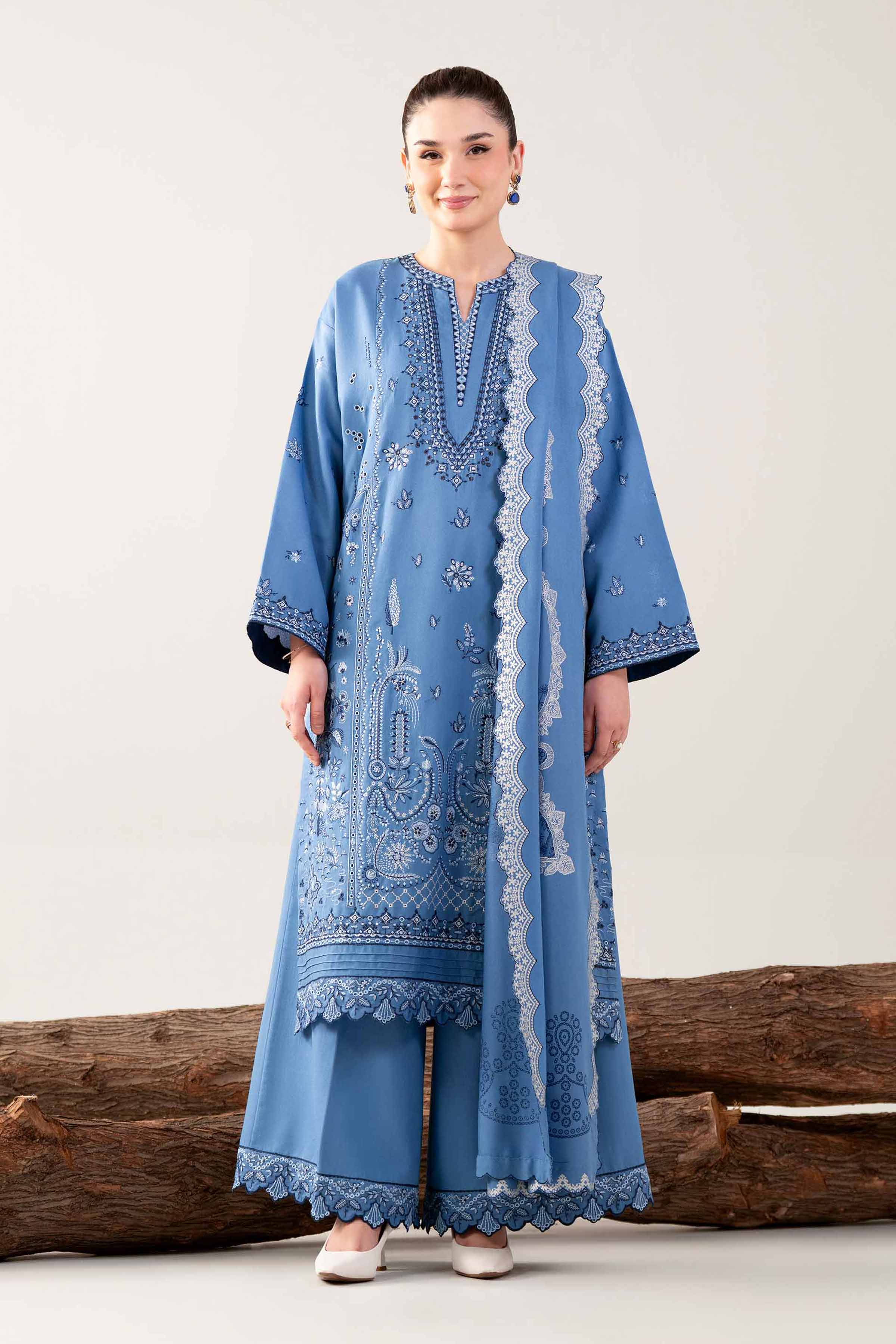 3 Piece - Printed Embroidered Suit - 42502747