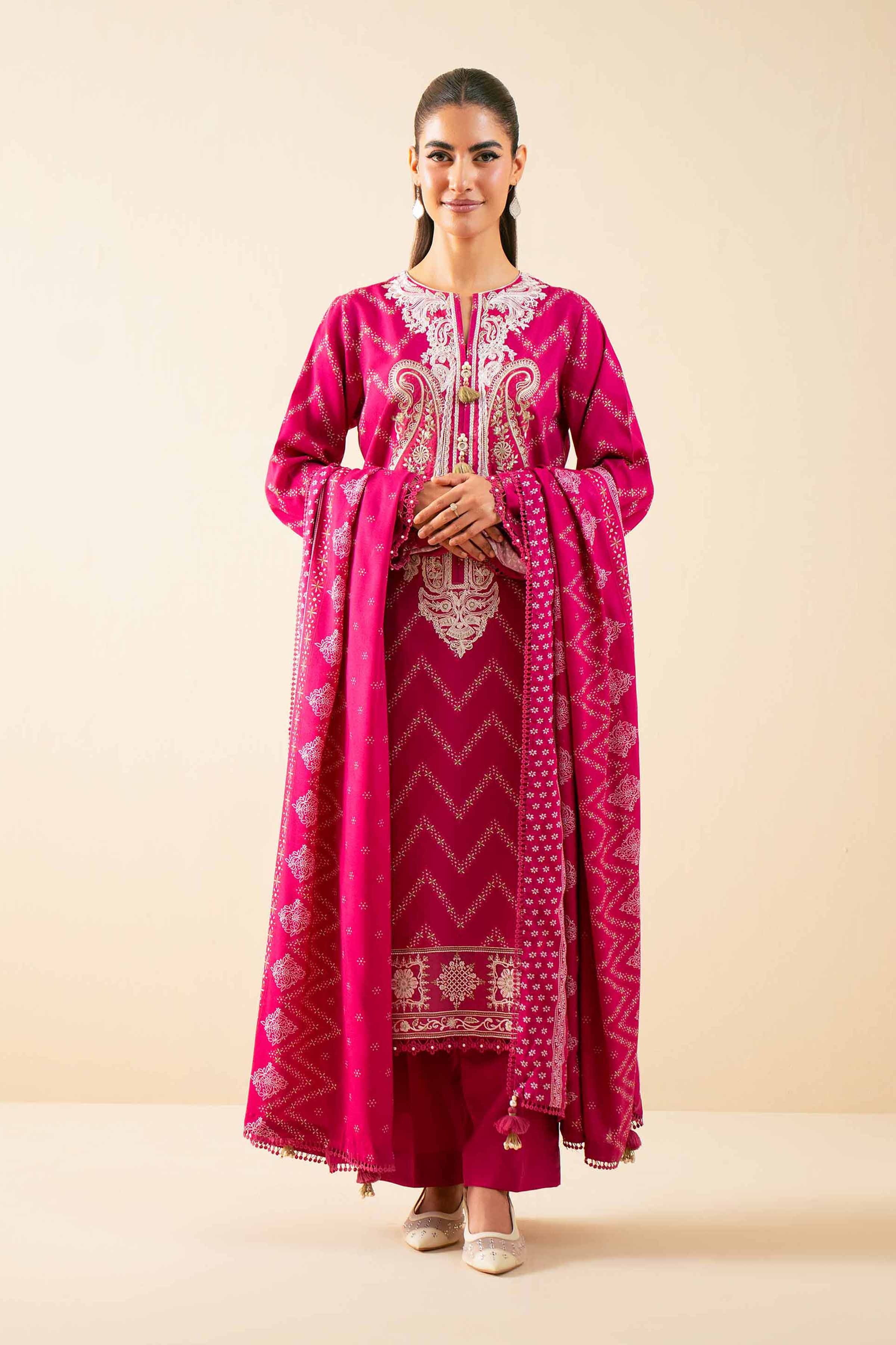 3 Piece - Printed Embroidered Suit - 42502821