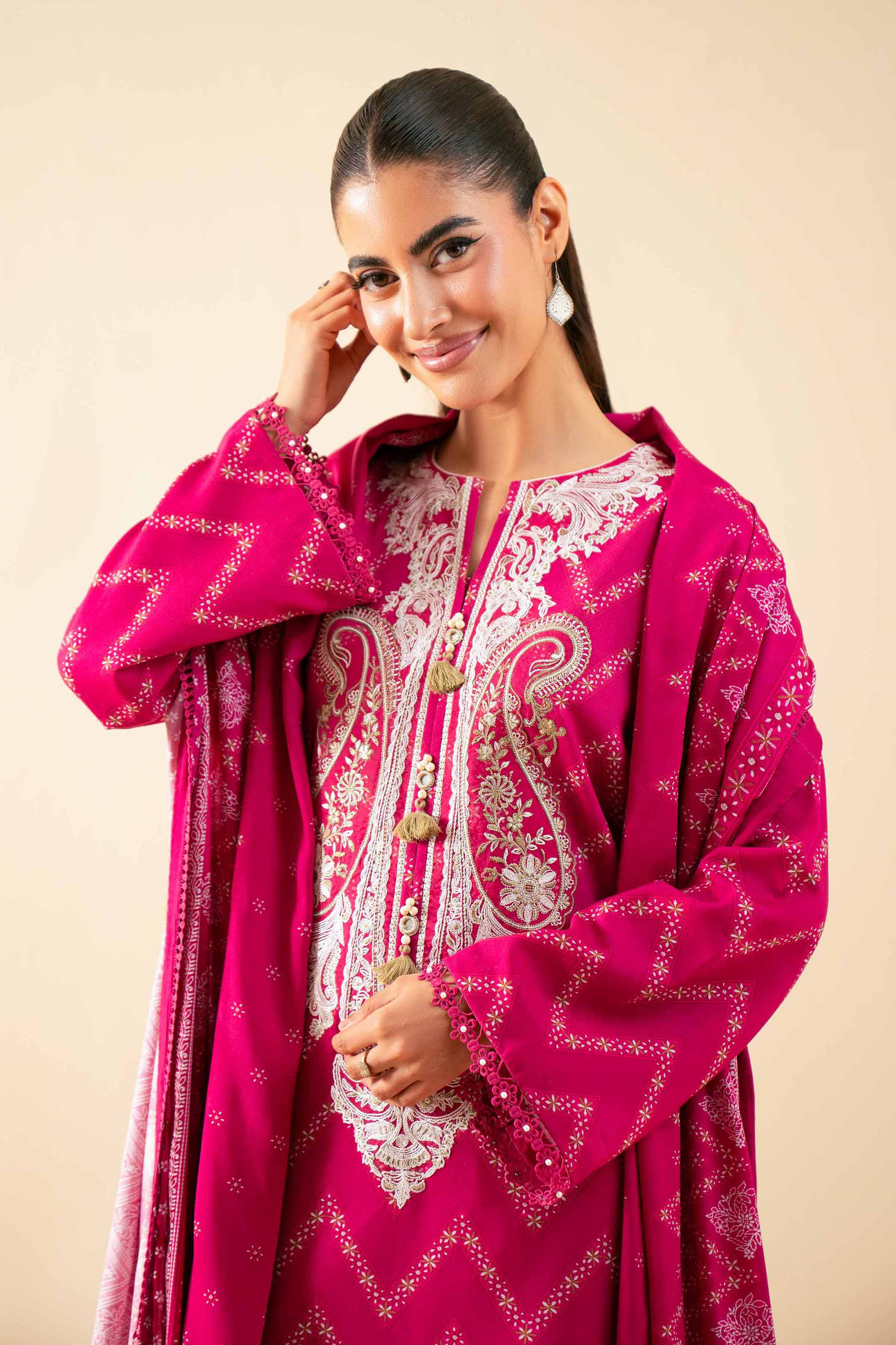 3 Piece - Printed Embroidered Suit - 42502821
