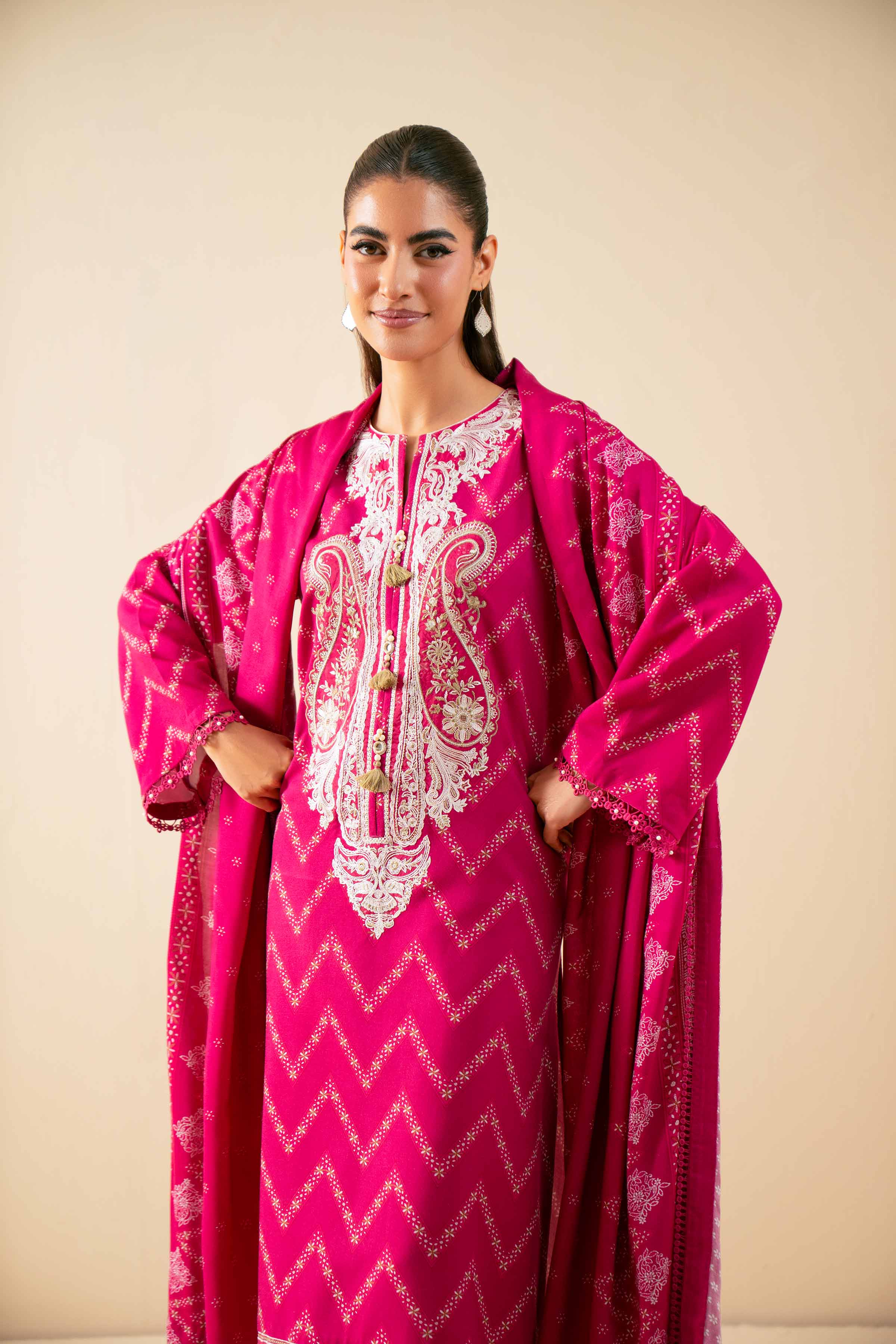 3 Piece - Printed Embroidered Suit - 42502821