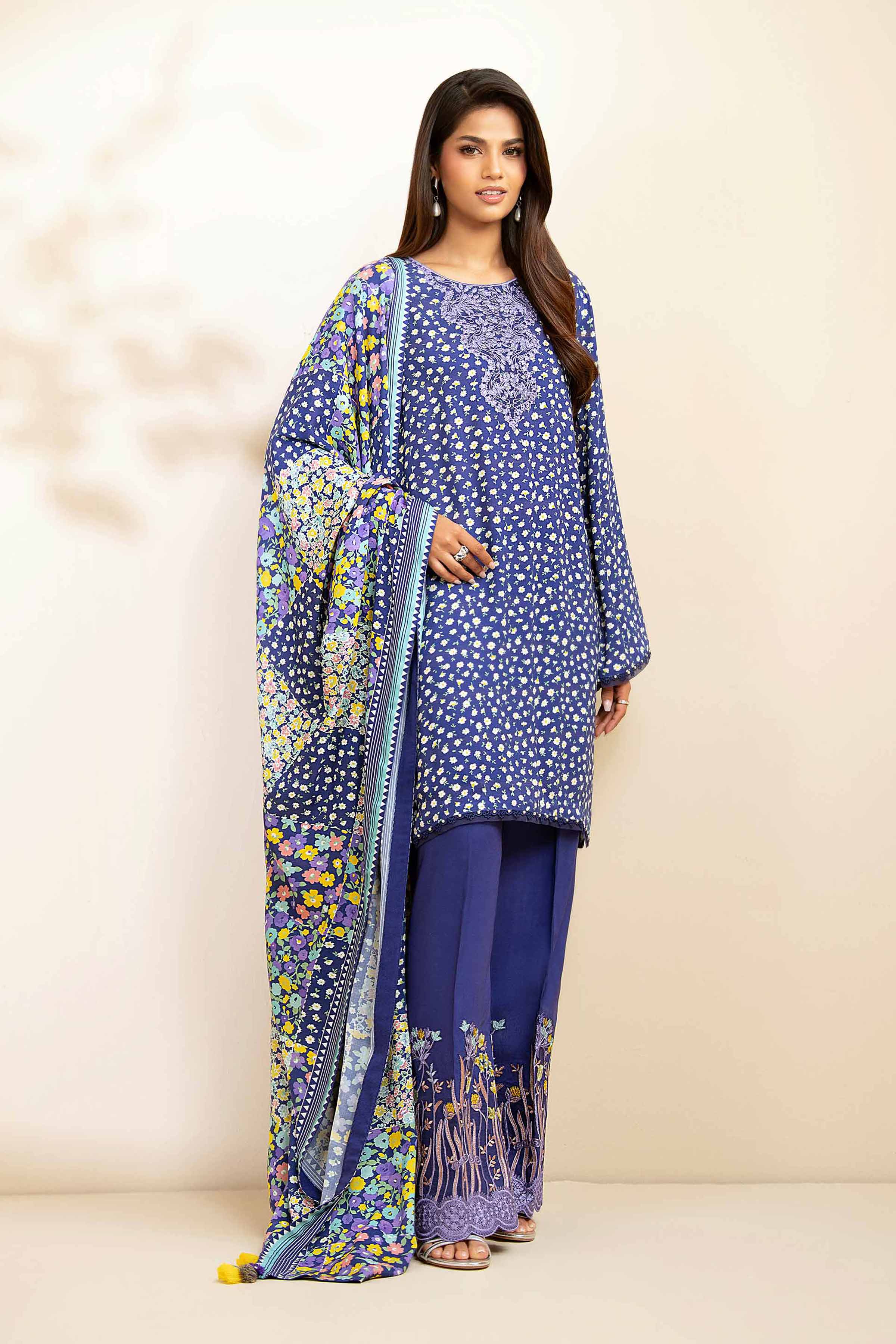 3 Piece - Printed Embroidered Suit - 42502825