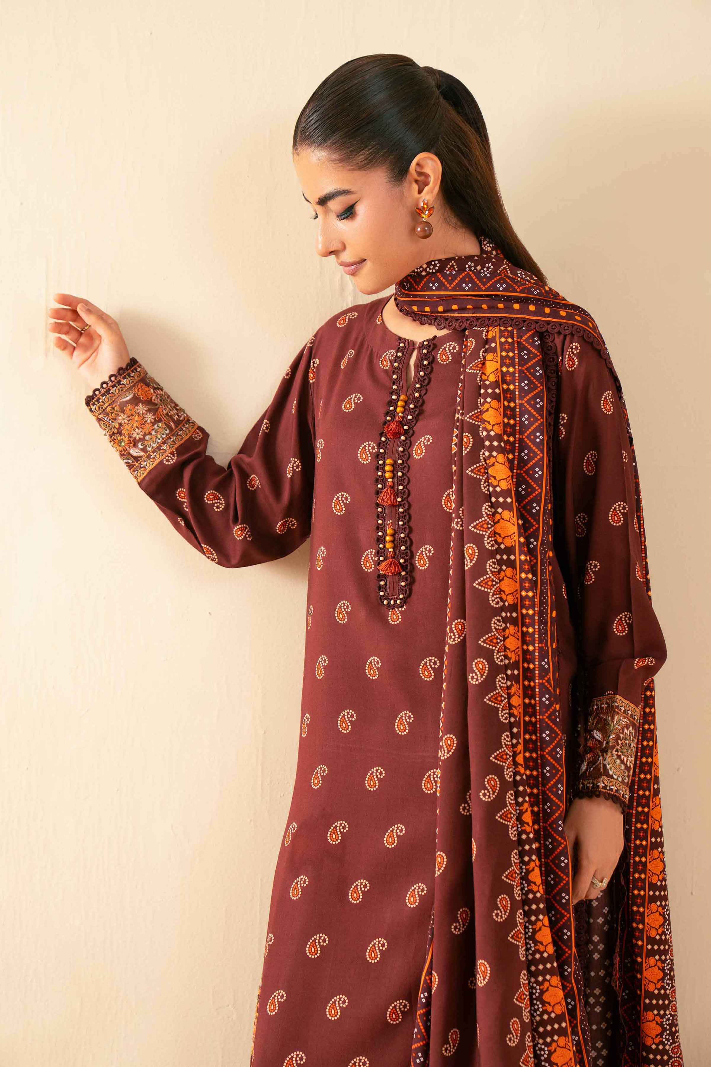 3 Piece - Printed Embroidered Suit - 42502826