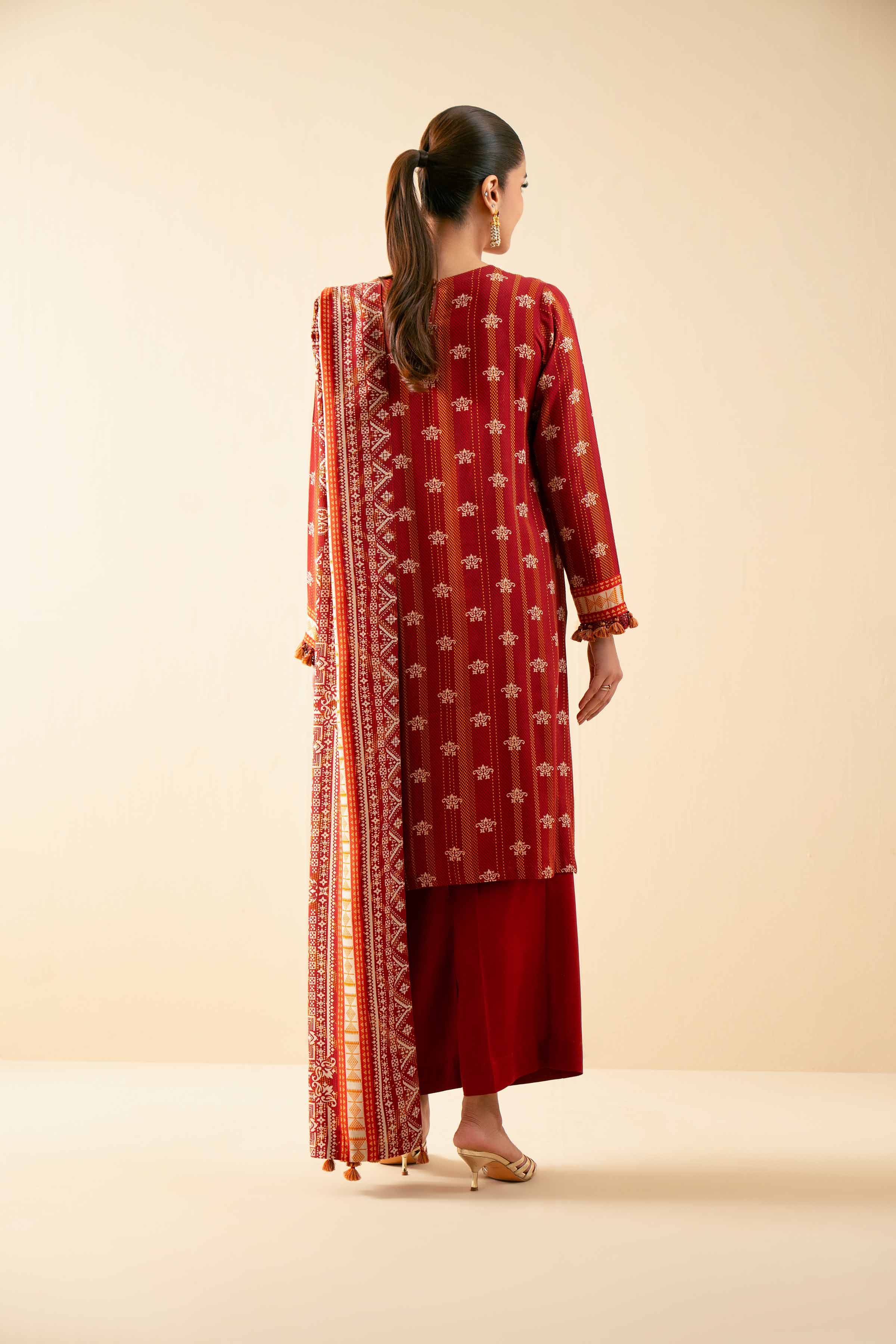 3 Piece - Printed Embroidered Suit - 42502827