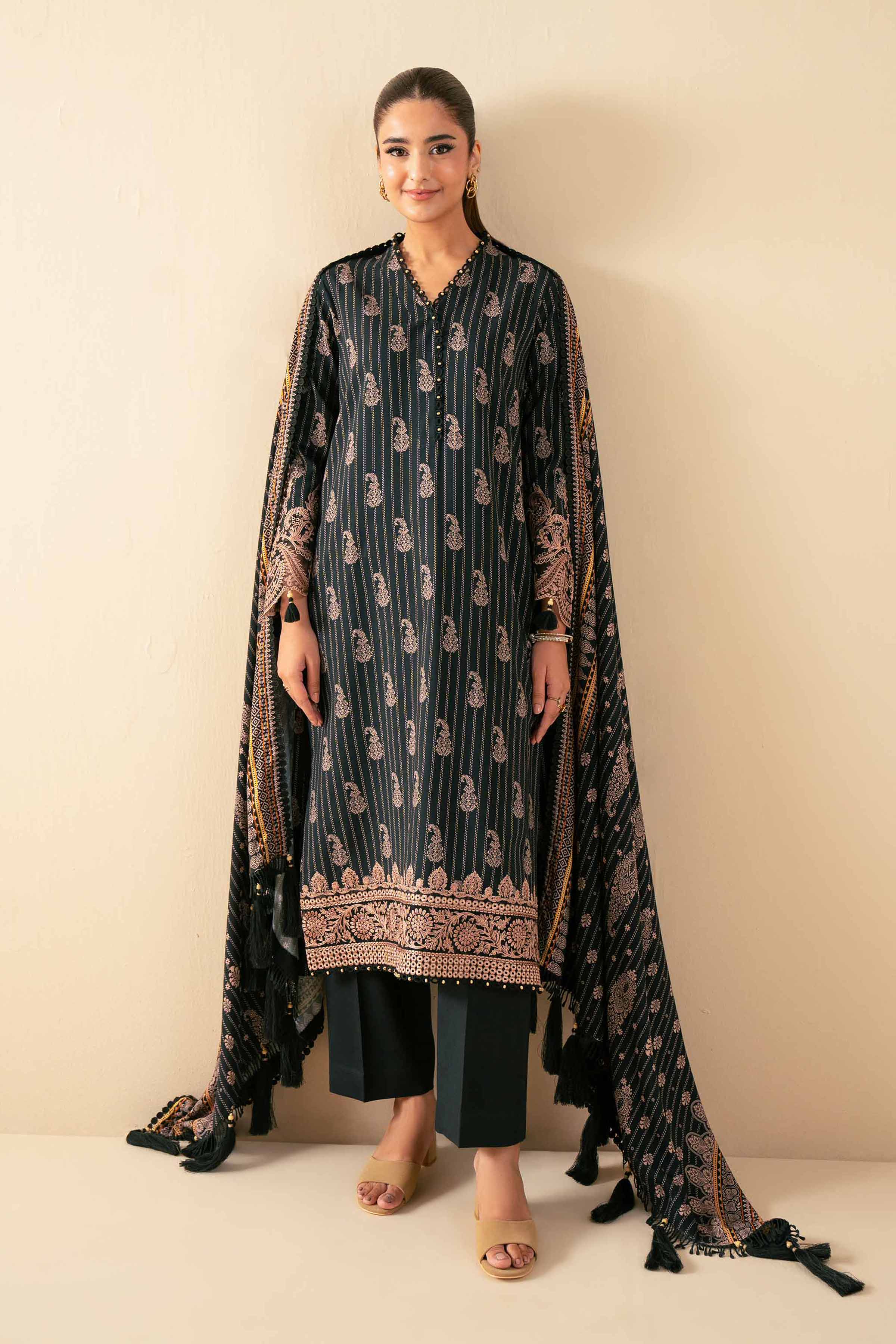 3 Piece - Printed Embroidered Suit - 42502828