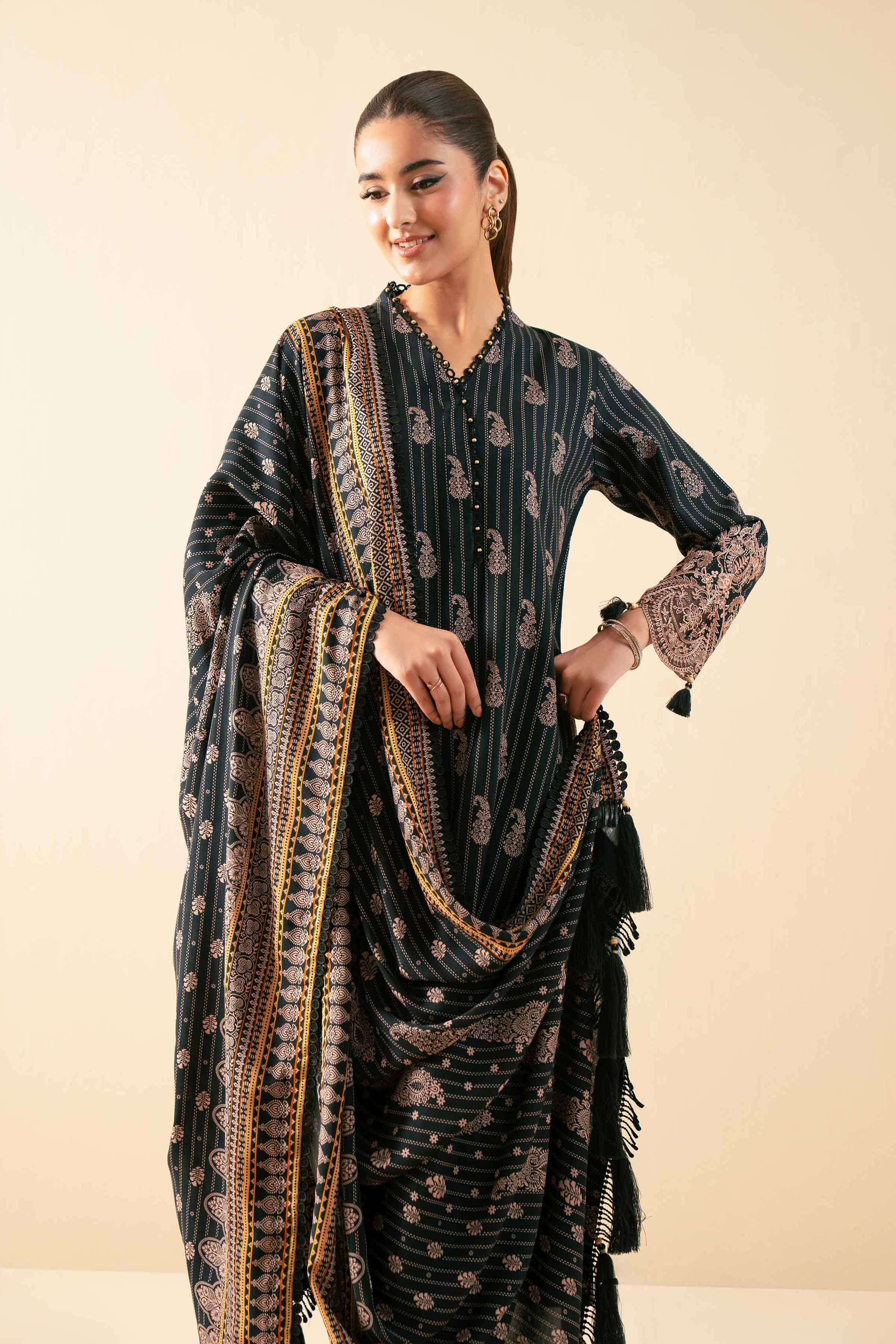 3 Piece - Printed Embroidered Suit - 42502828
