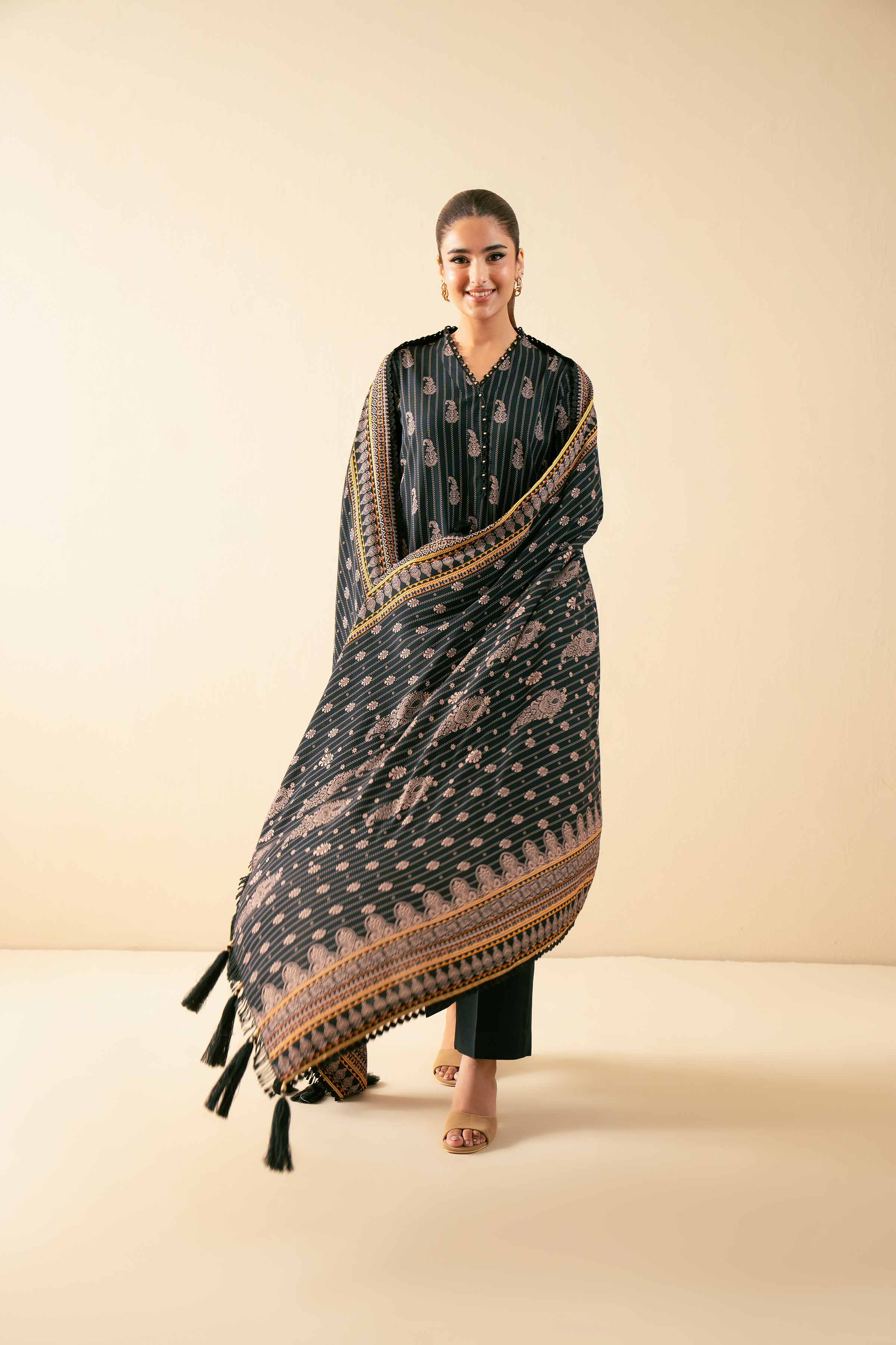 3 Piece - Printed Embroidered Suit - 42502828