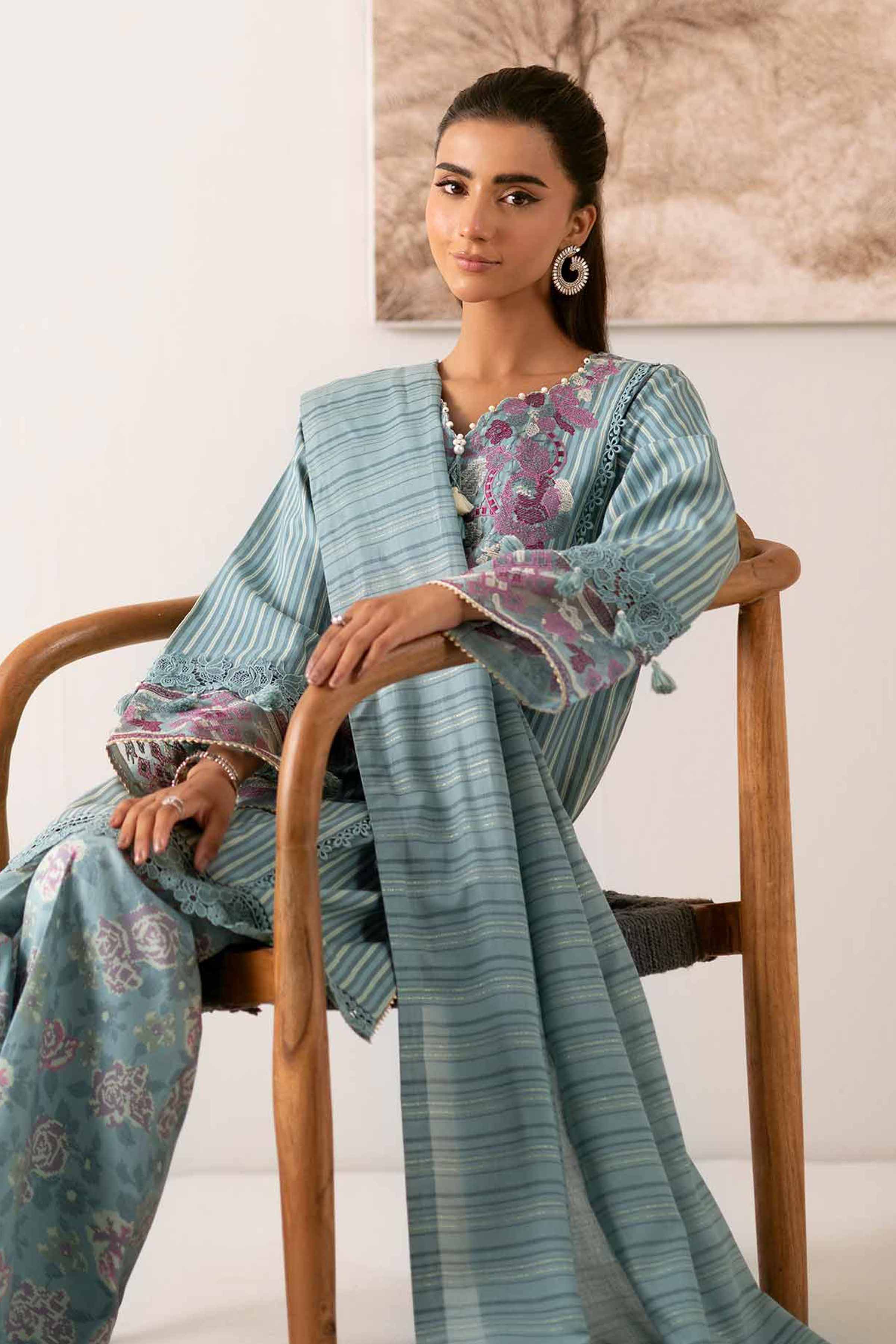3 Piece - Printed Embroidered Suit - 42502842
