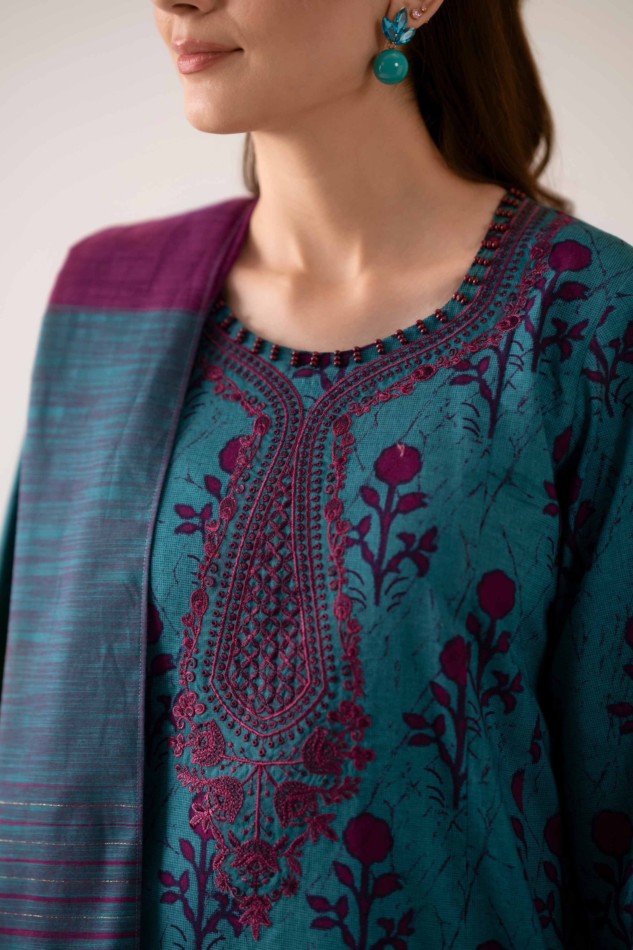 3 Piece - Printed Embroidered Suit - 42502845