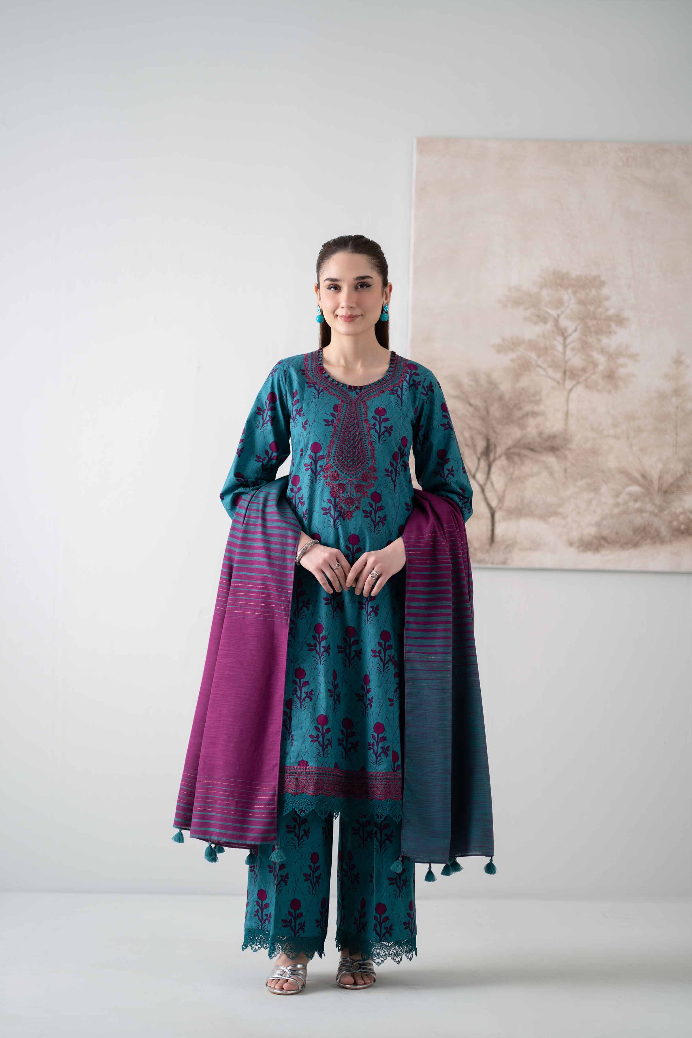 3 Piece - Printed Embroidered Suit - 42502845