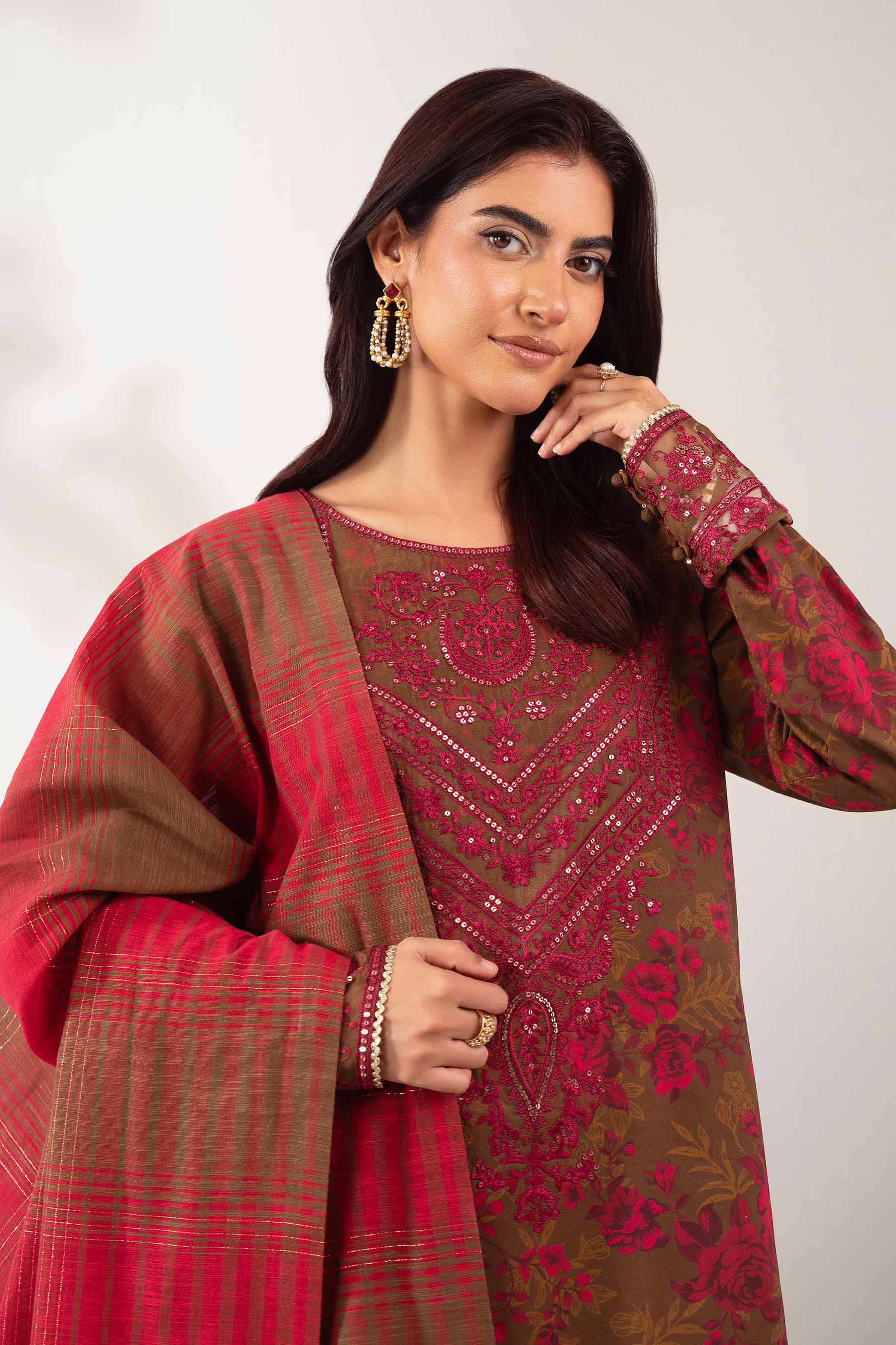 3 Piece - Printed Embroidered Suit - 42502847