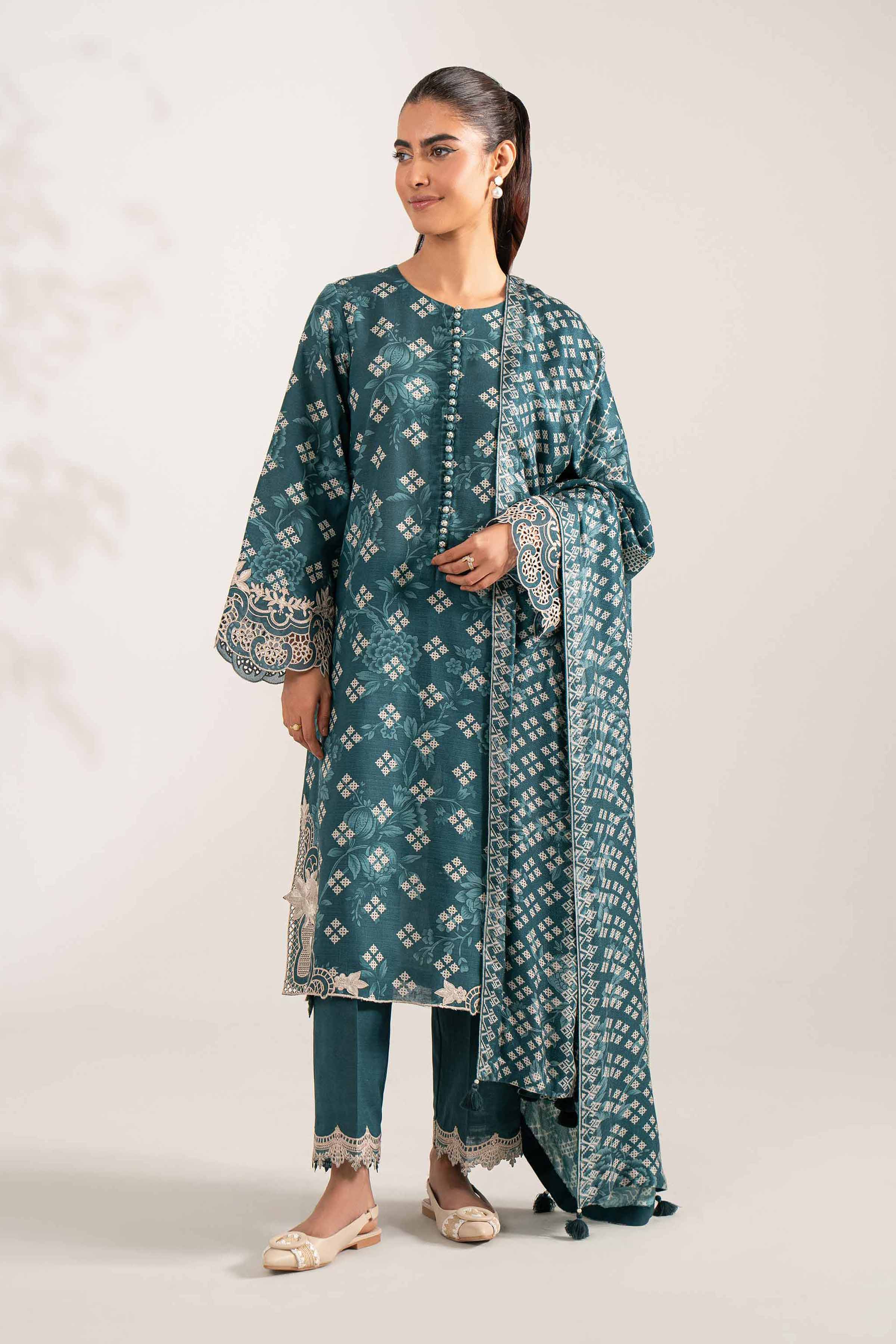 3 Piece - Printed Embroidered Suit - 42502870